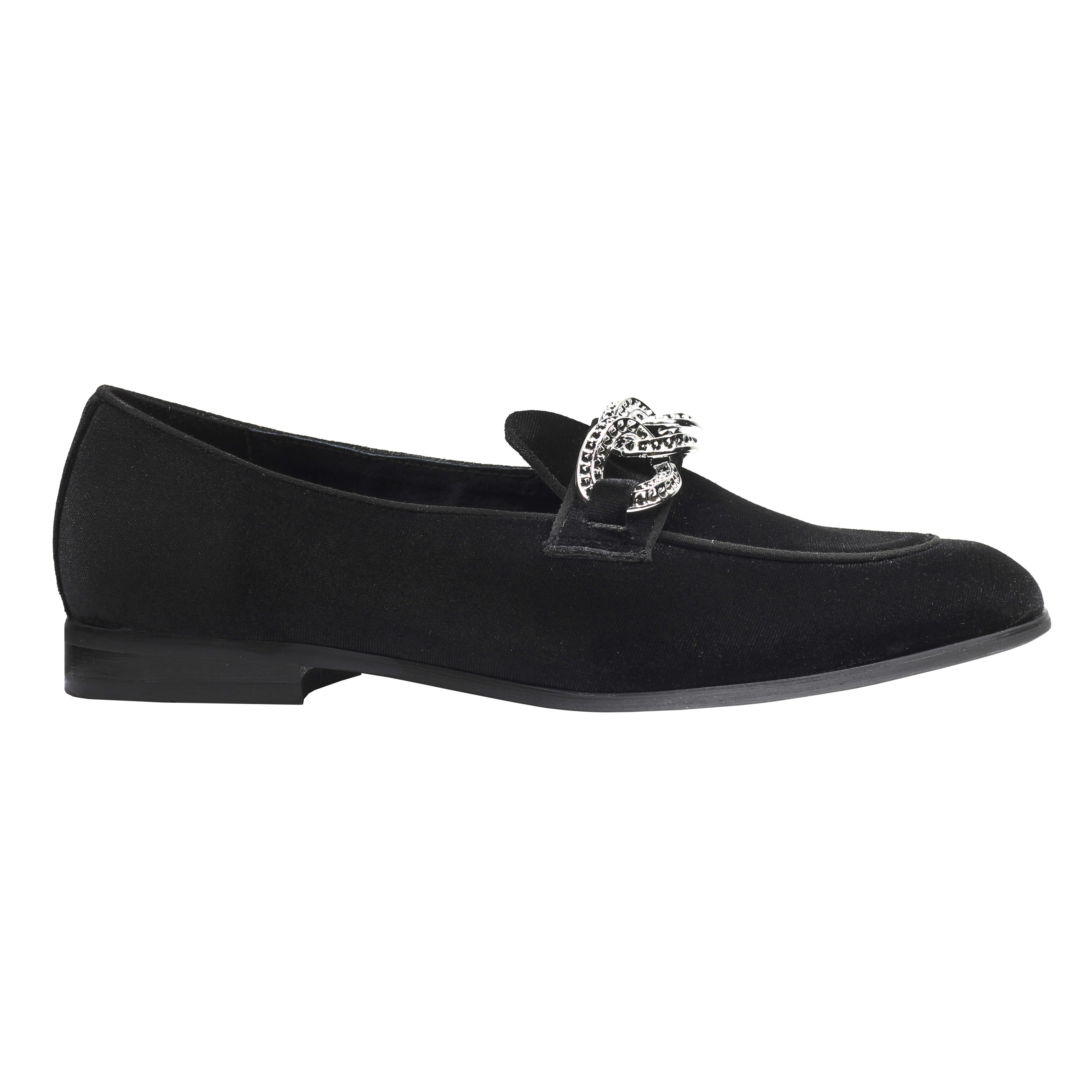 Men’s Black Velvet Loafers with Diamond Chain Buckle Wedding Party Dress Shoes