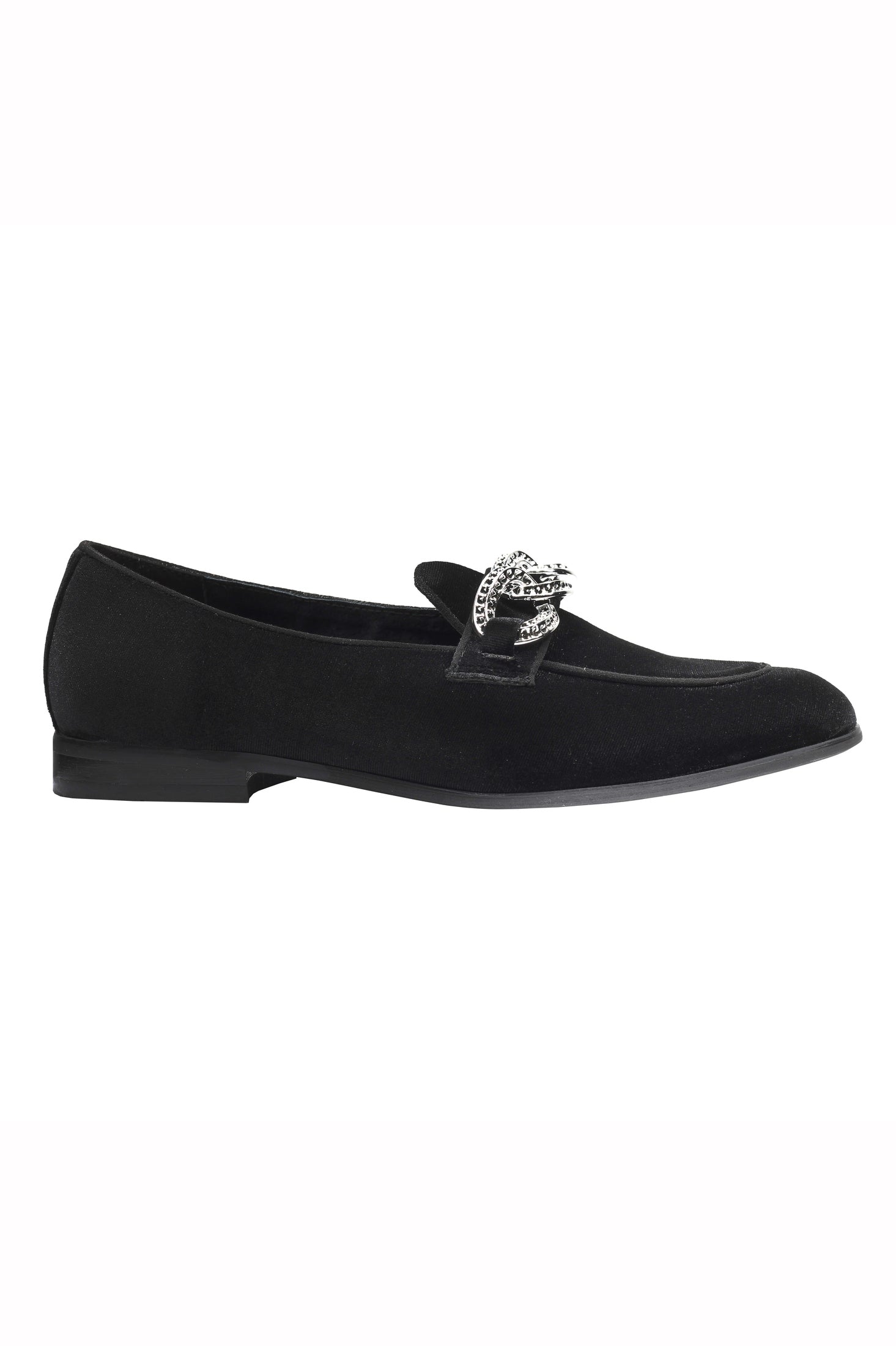 Men’s Black Velvet Loafers with Diamond Chain Buckle Wedding Party Dress Shoes