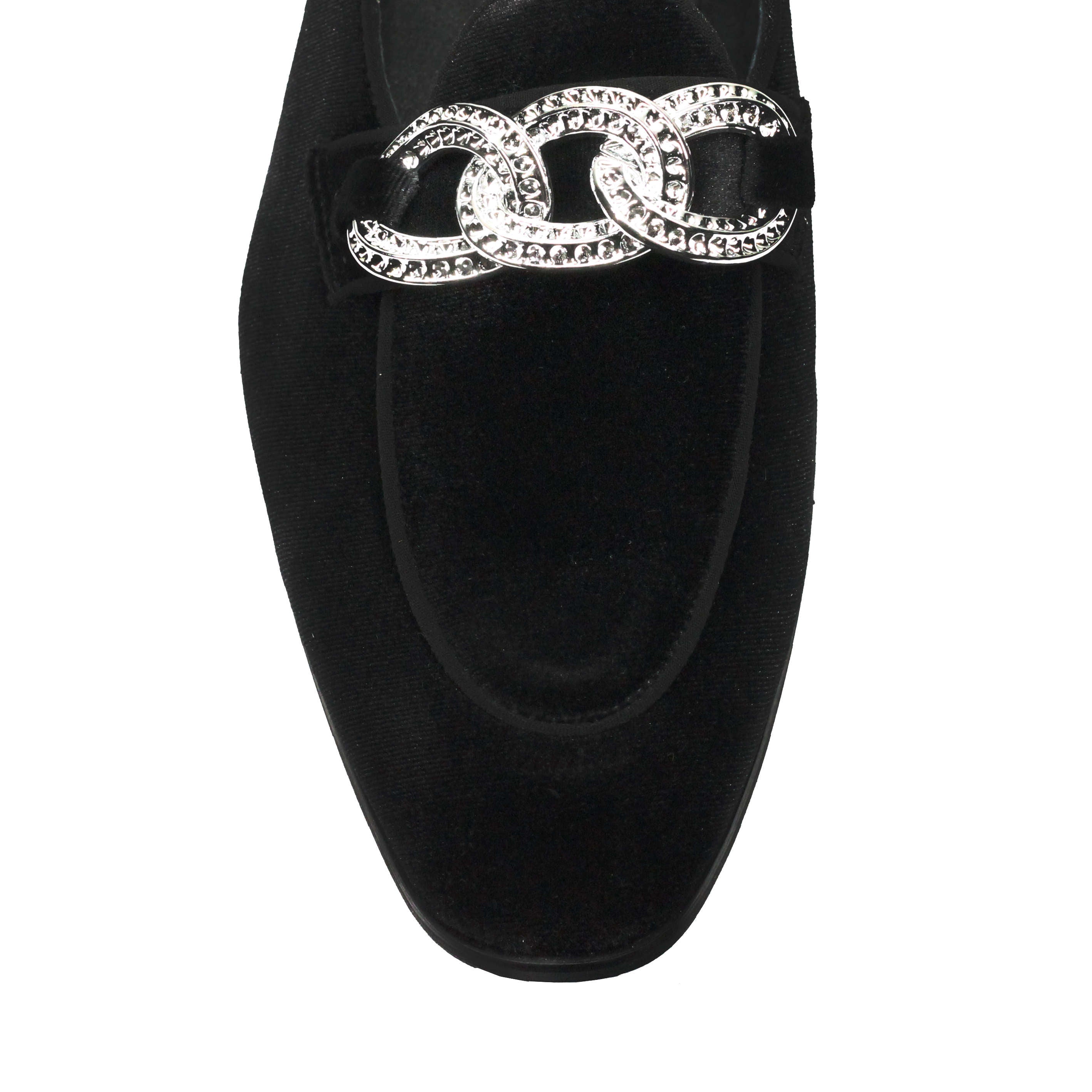 Men’s Black Velvet Loafers with Diamond Chain Buckle Wedding Party Dress Shoes