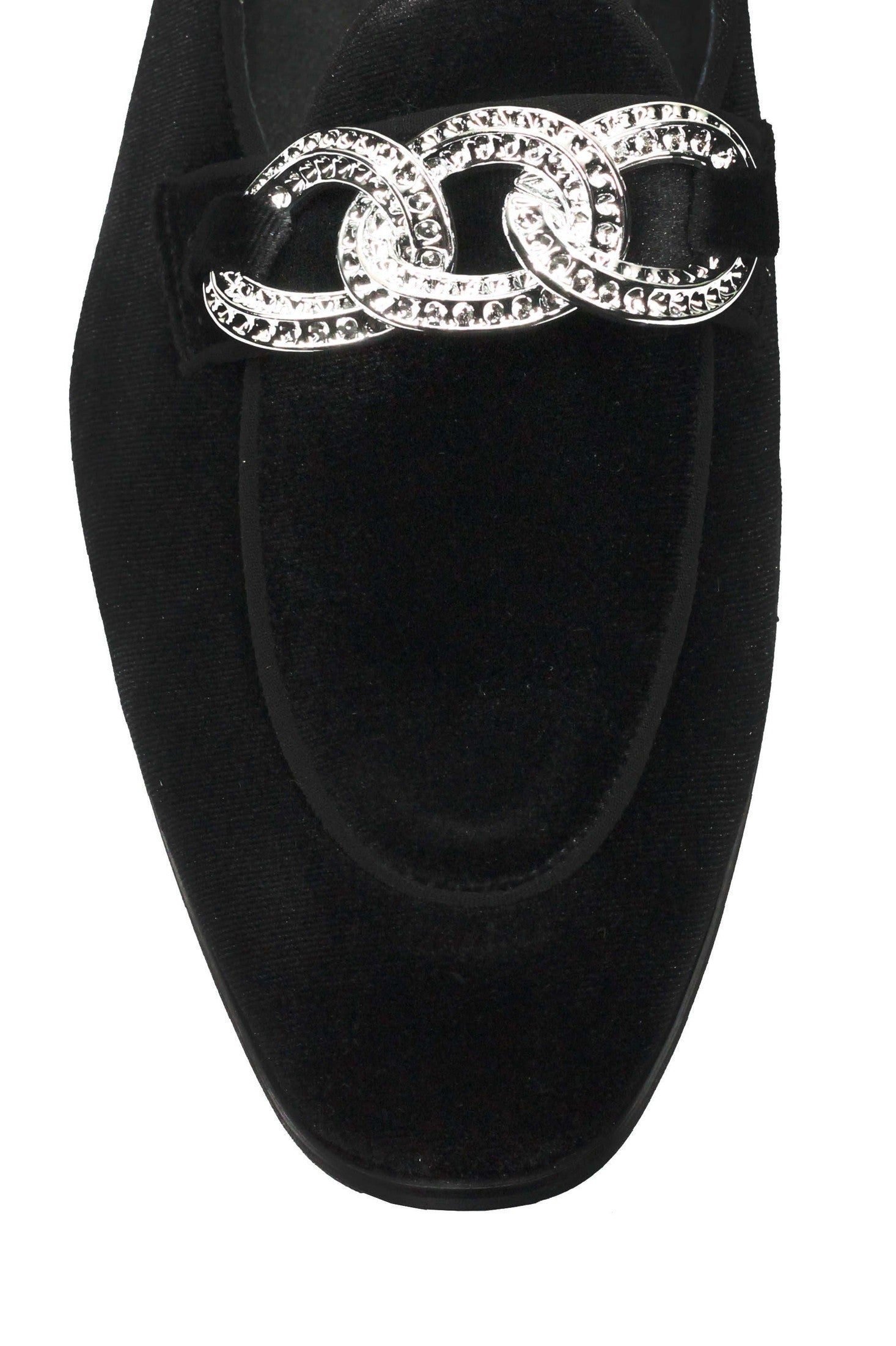 Men’s Black Velvet Loafers with Diamond Chain Buckle Wedding Party Dress Shoes