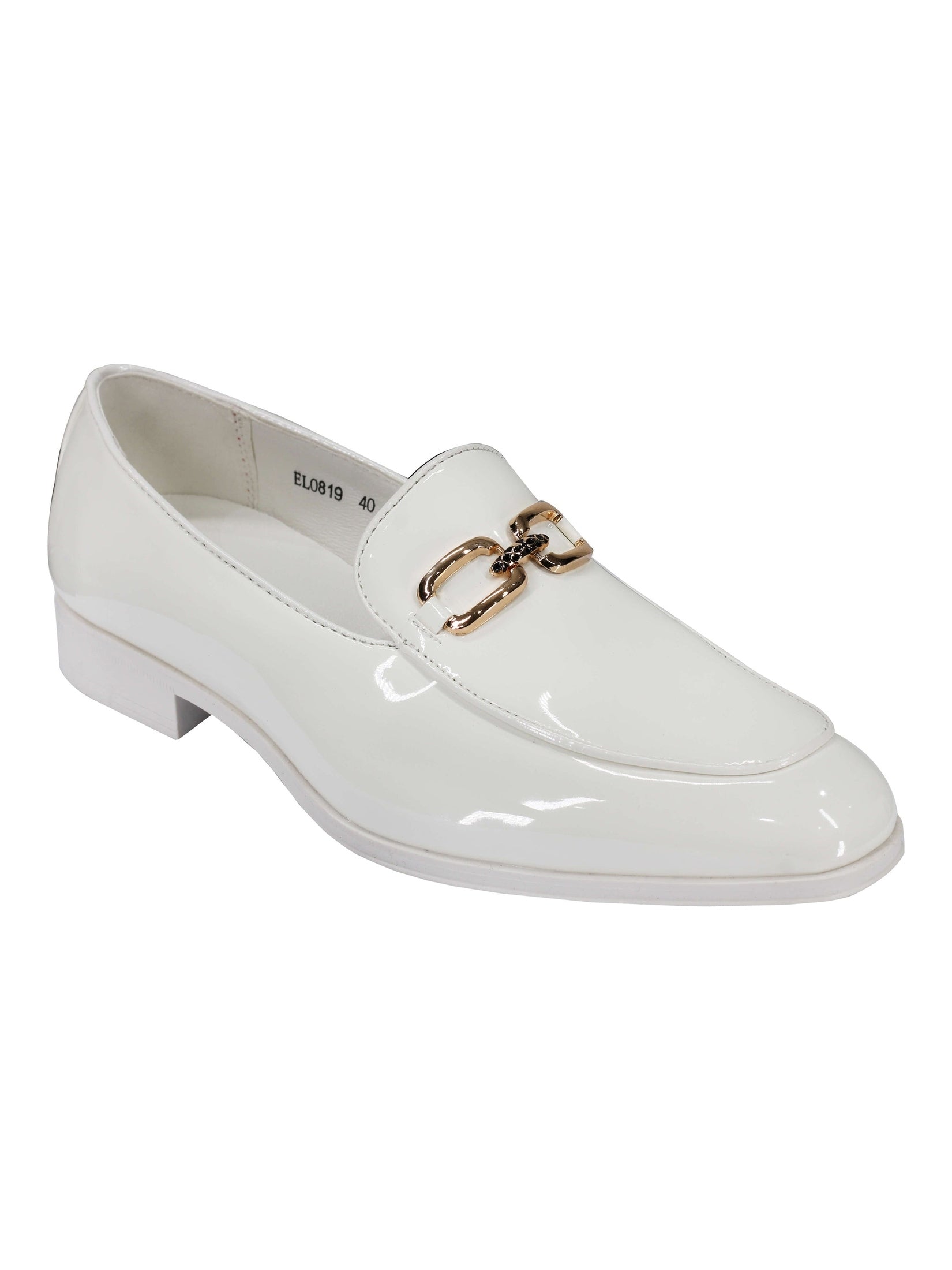 PATENT LEATHER GOLD BUCKLE LOAFER