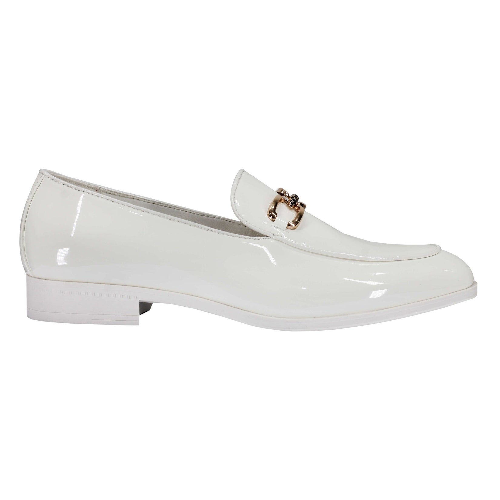 PATENT LEATHER GOLD BUCKLE LOAFER