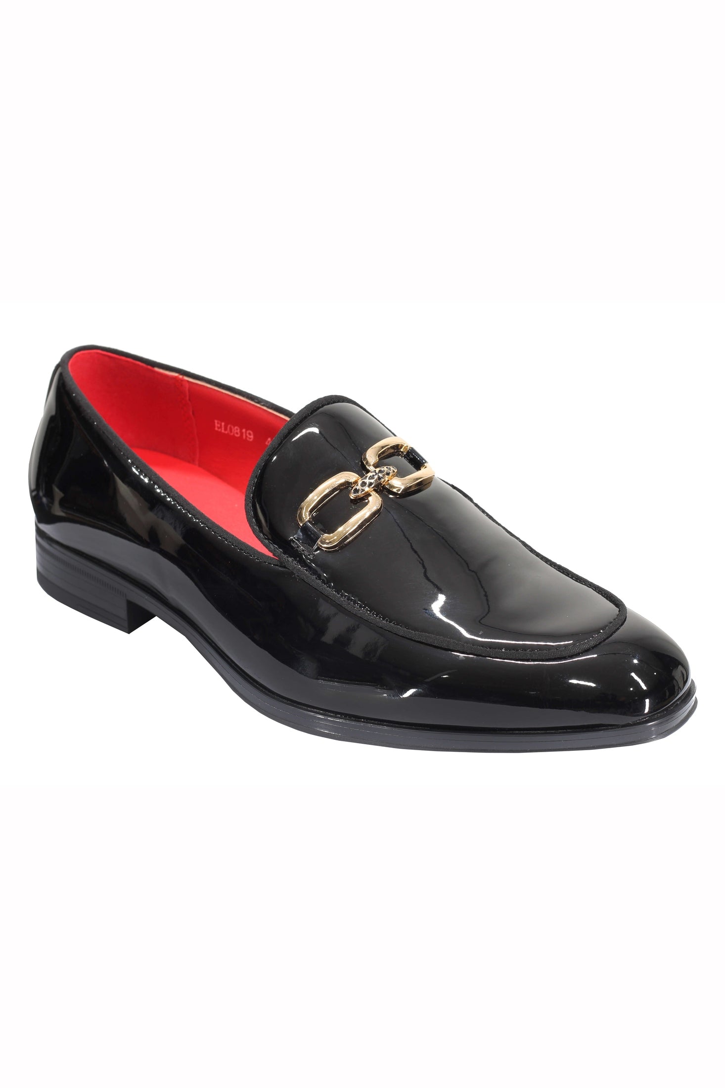PATENT LEATHER GOLD BUCKLE LOAFER
