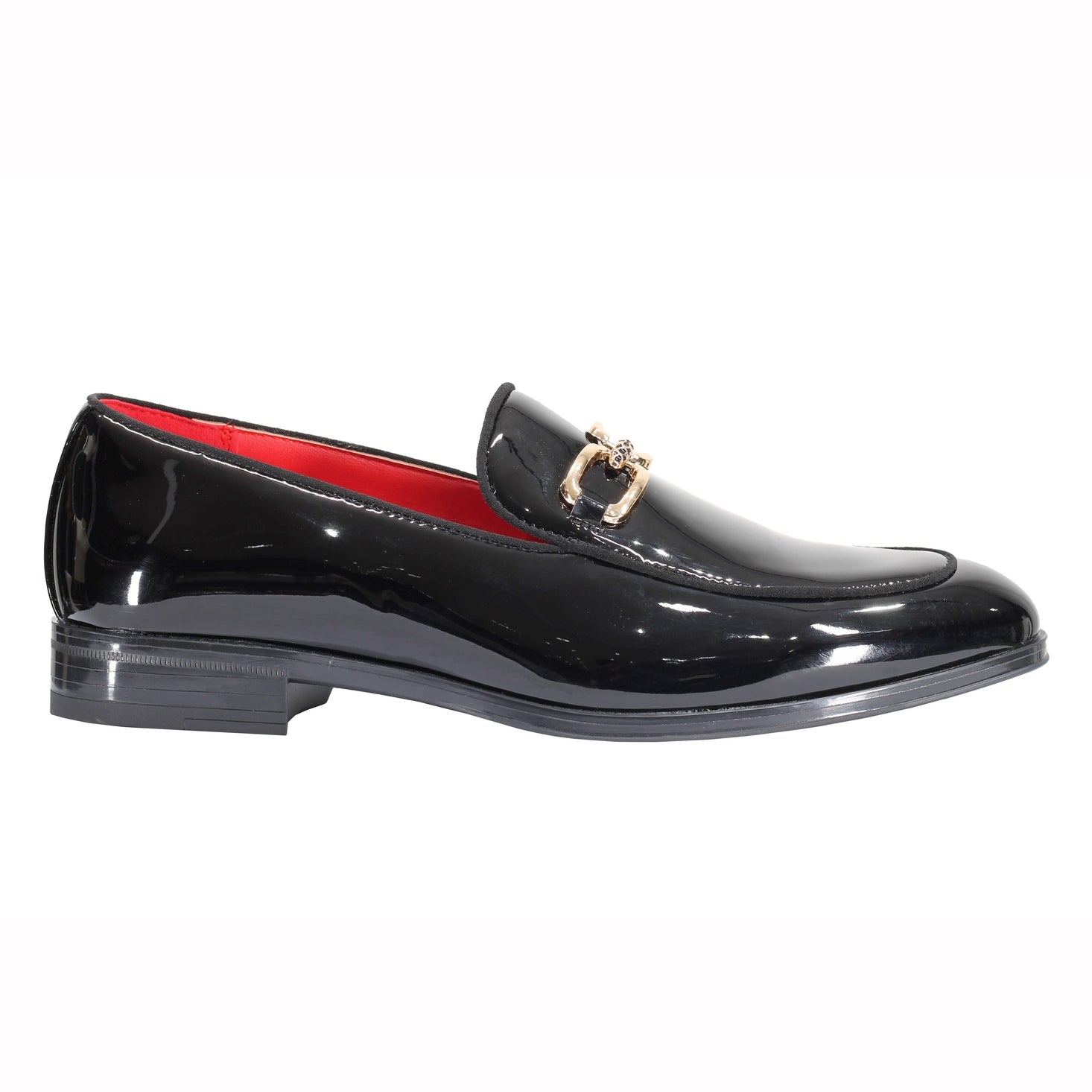 PATENT LEATHER GOLD BUCKLE LOAFER