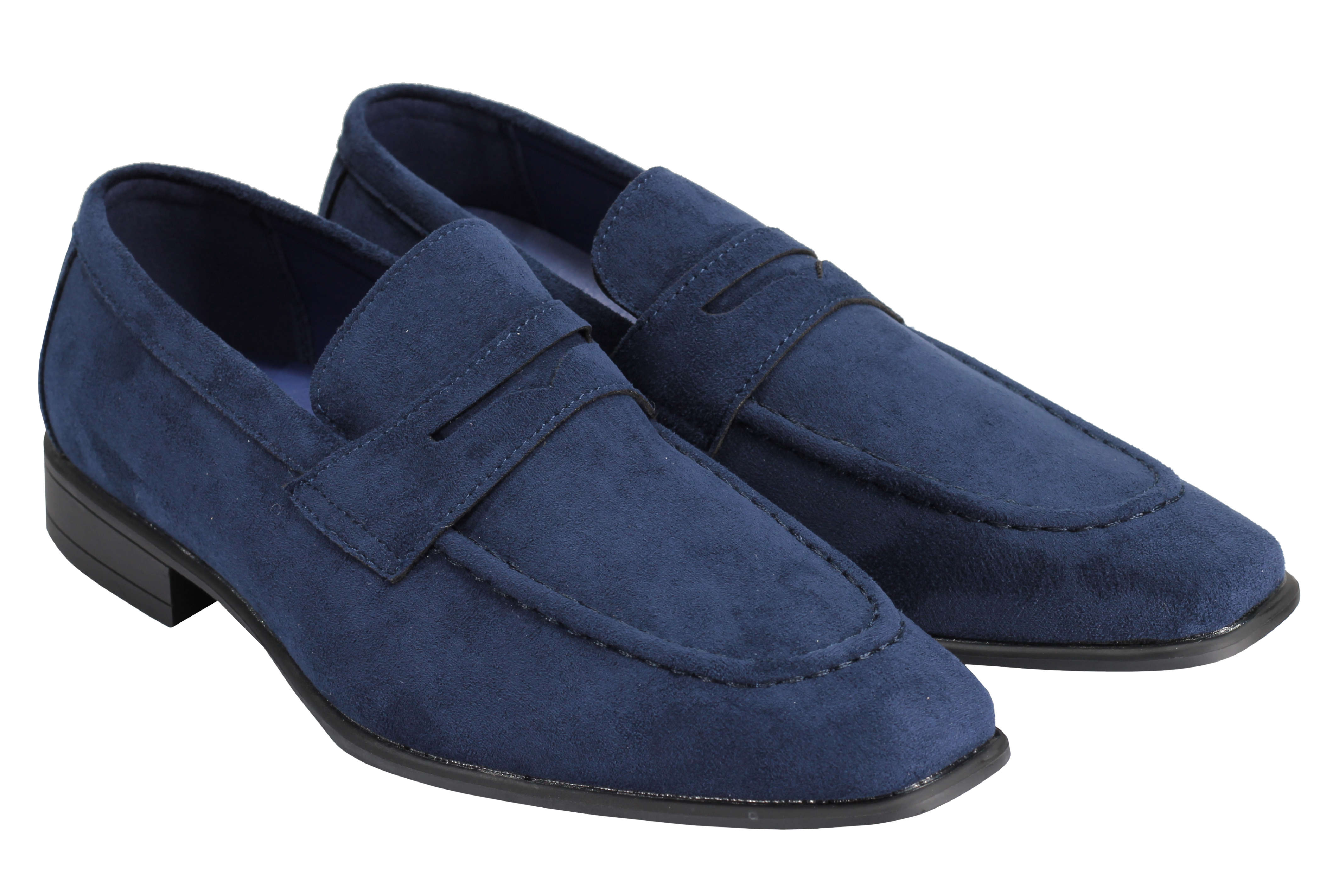 Men's Suede Penny Loafers Classic Slip on Loafer Shoes in Black Blue Tan