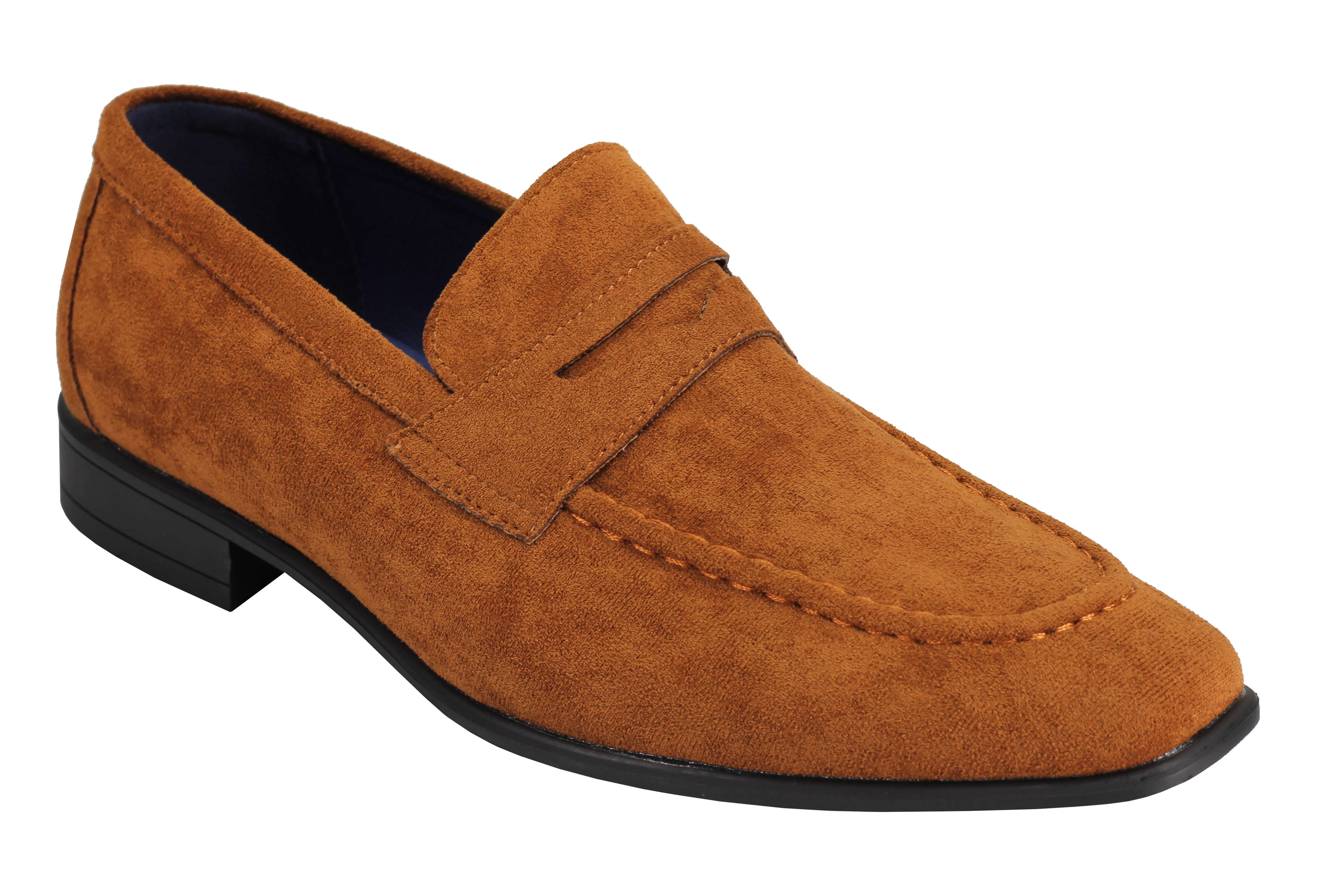 Men's Suede Penny Loafers Classic Slip on Loafer Shoes in Black Blue Tan
