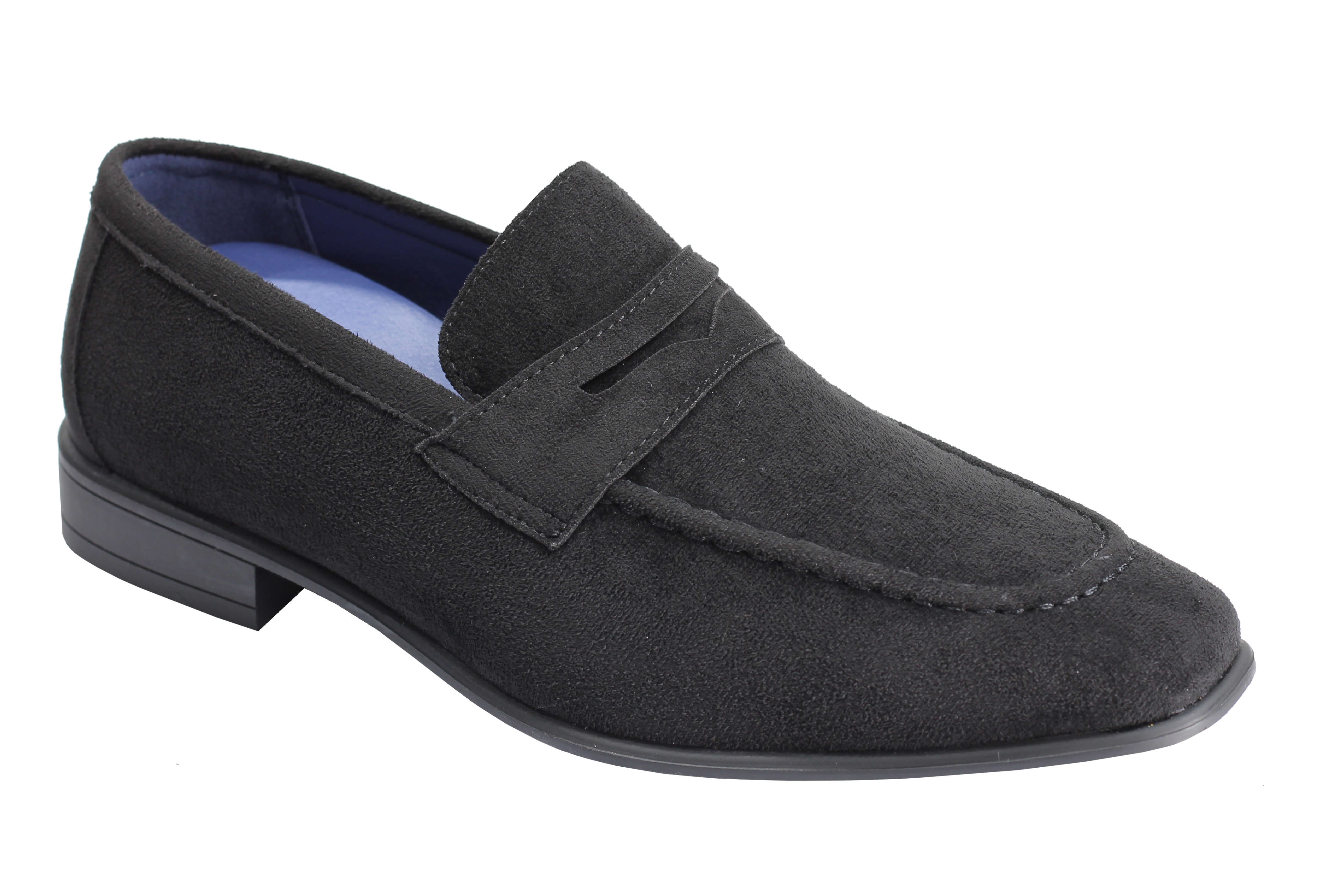 Men's Suede Penny Loafers Classic Slip on Loafer Shoes in Black Blue Tan