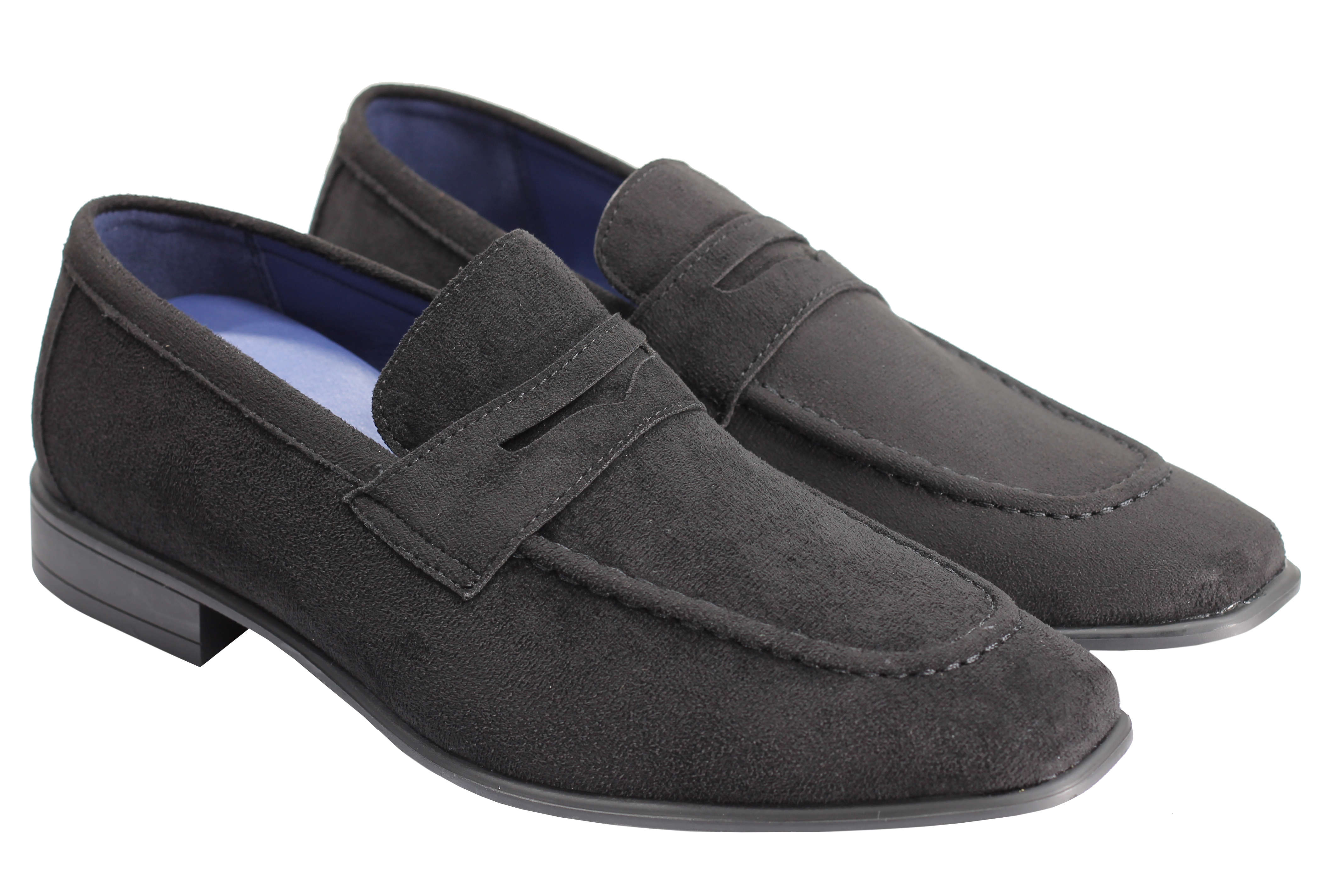 Men's Suede Penny Loafers Classic Slip on Loafer Shoes in Black Blue Tan