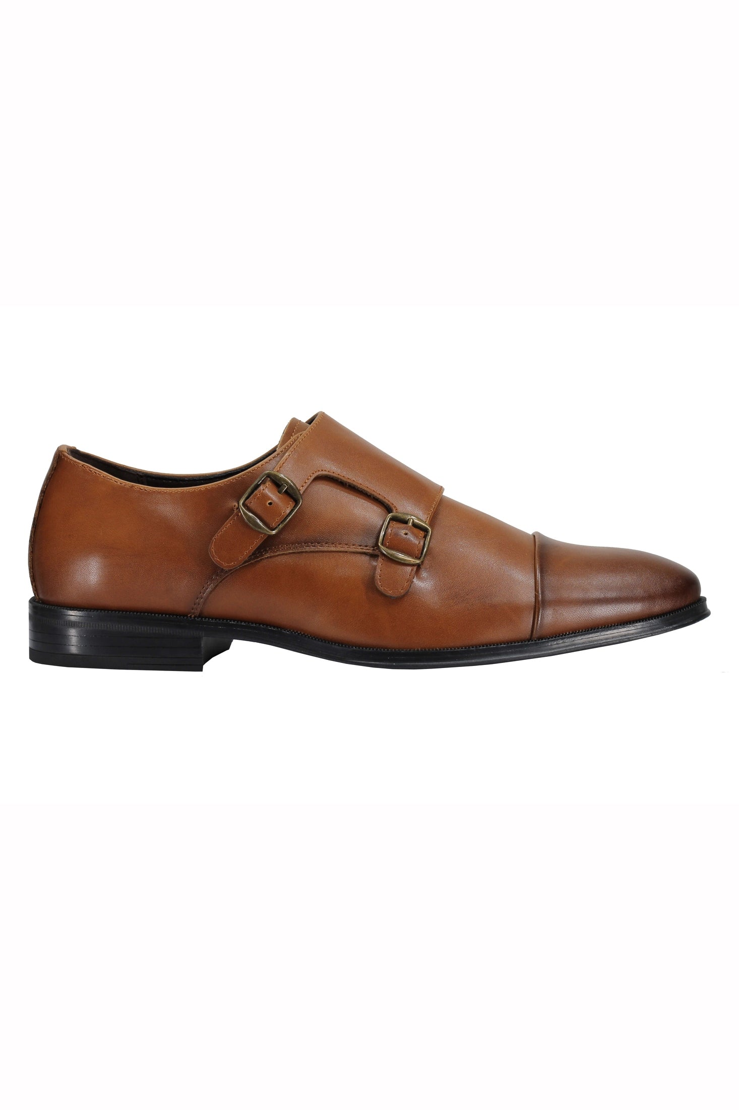 Men's Double Monk Shoes Toe Cap Side Strap Twin Buckle Faux Leather Loafers