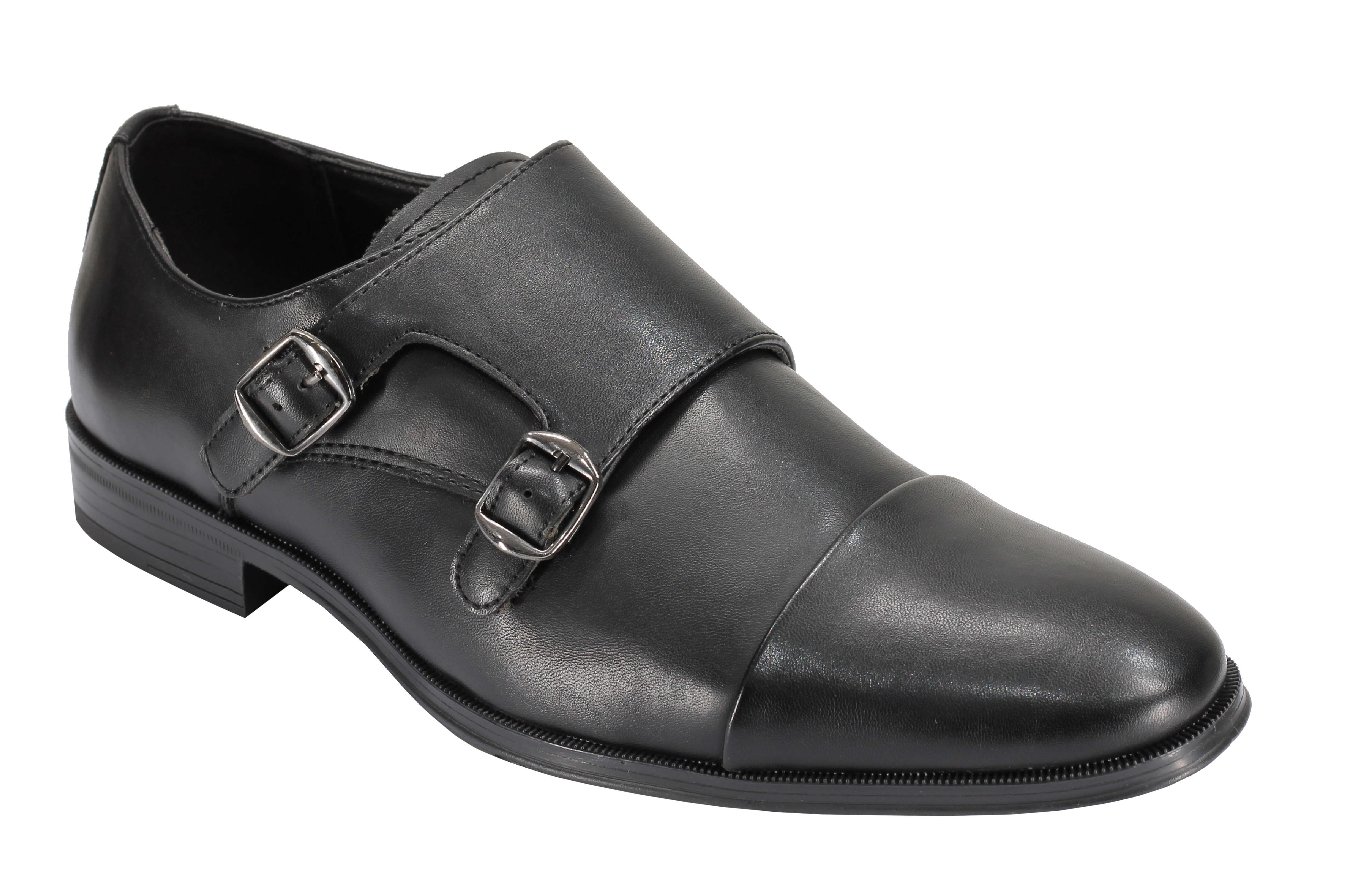 Men's Double Monk Shoes Toe Cap Side Strap Twin Buckle Faux Leather Loafers