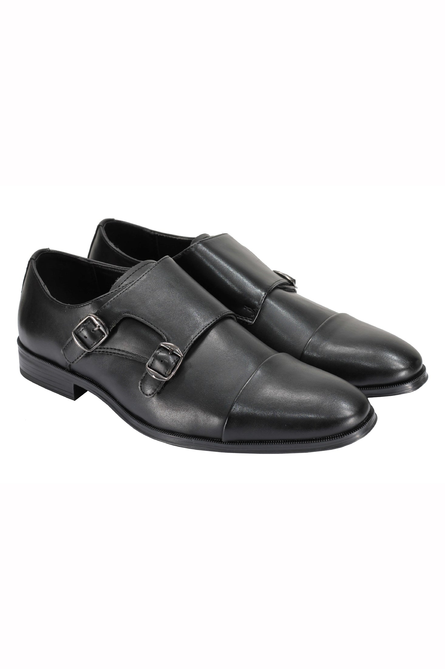 Men's Double Monk Shoes Toe Cap Side Strap Twin Buckle Faux Leather Loafers