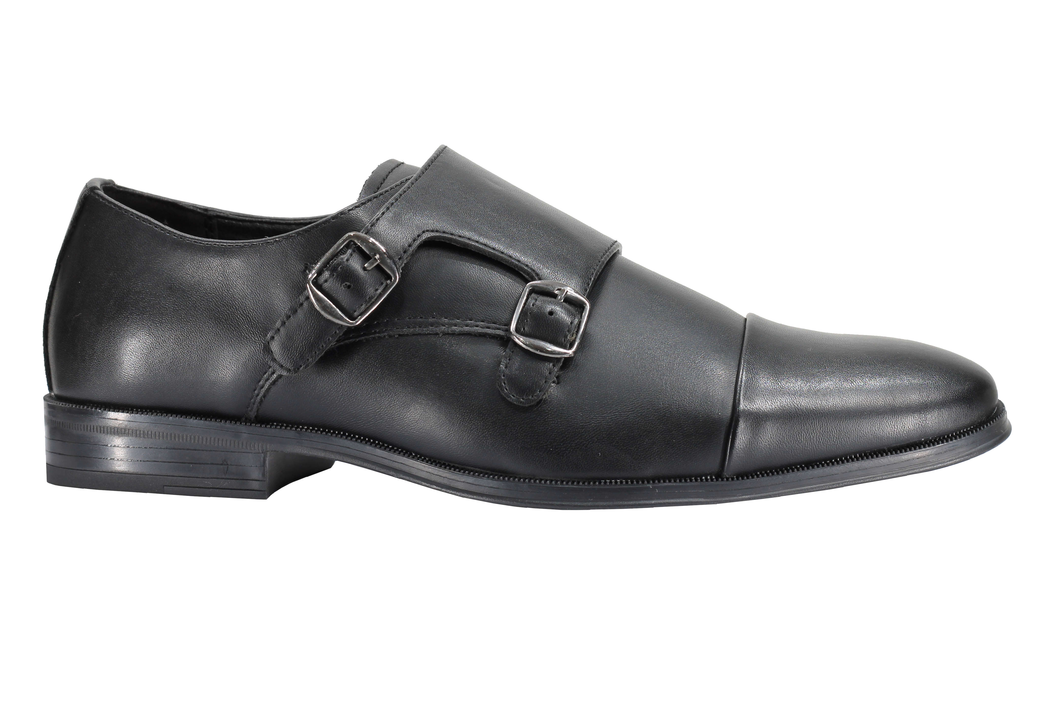 Men's Double Monk Shoes Toe Cap Side Strap Twin Buckle Faux Leather Loafers