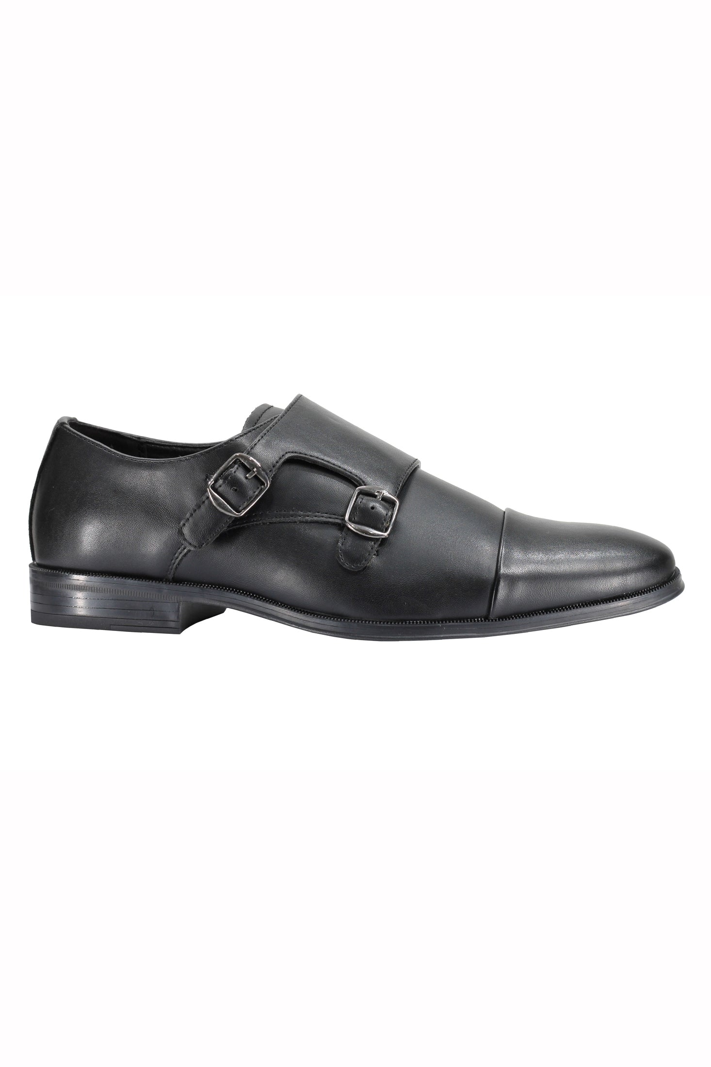 Men's Double Monk Shoes Toe Cap Side Strap Twin Buckle Faux Leather Loafers