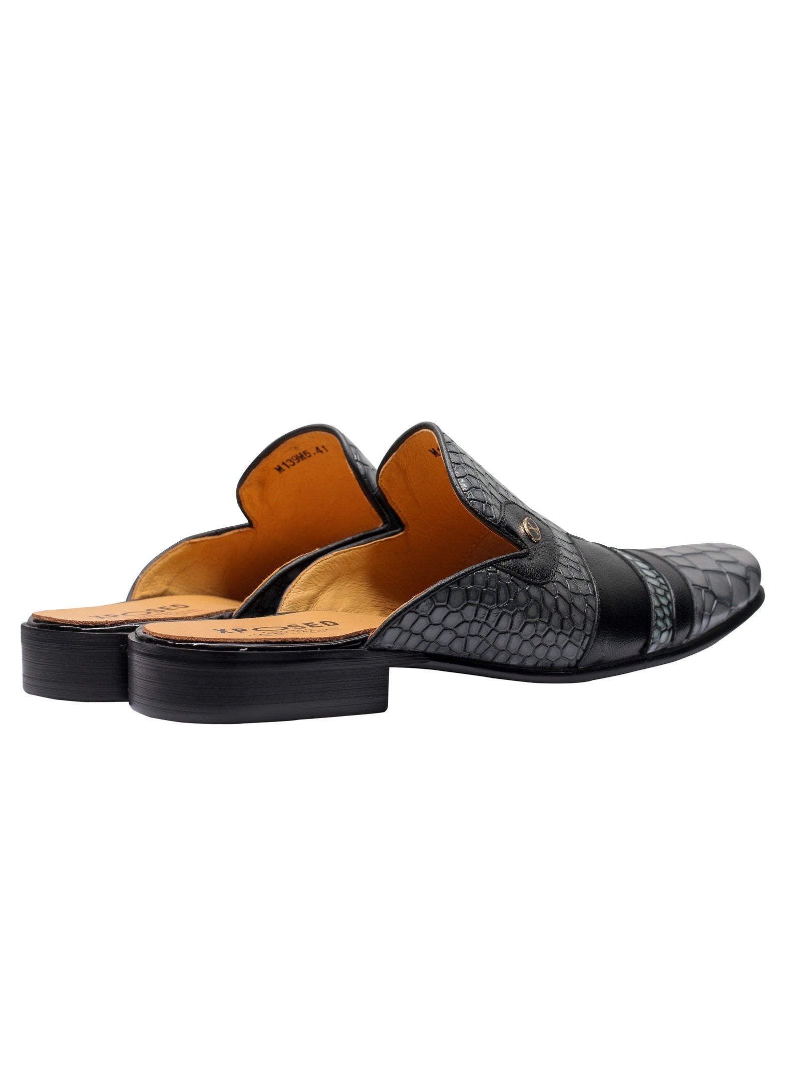 REAL LEATHER PRINTED HALF SHOE IN GREY