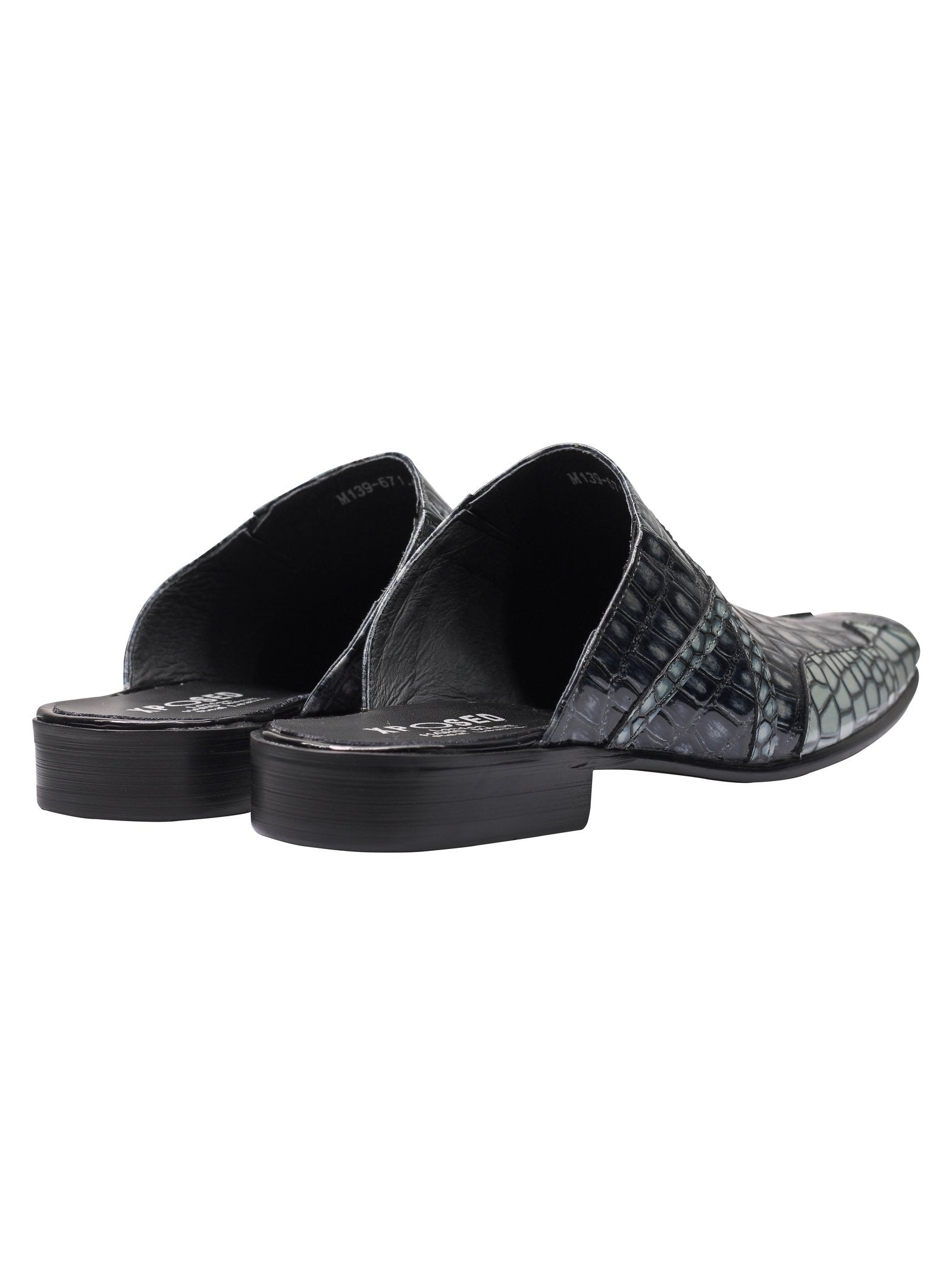 REAL LEATHER BLACK GREY SHINY PRINTED HALF SHOES