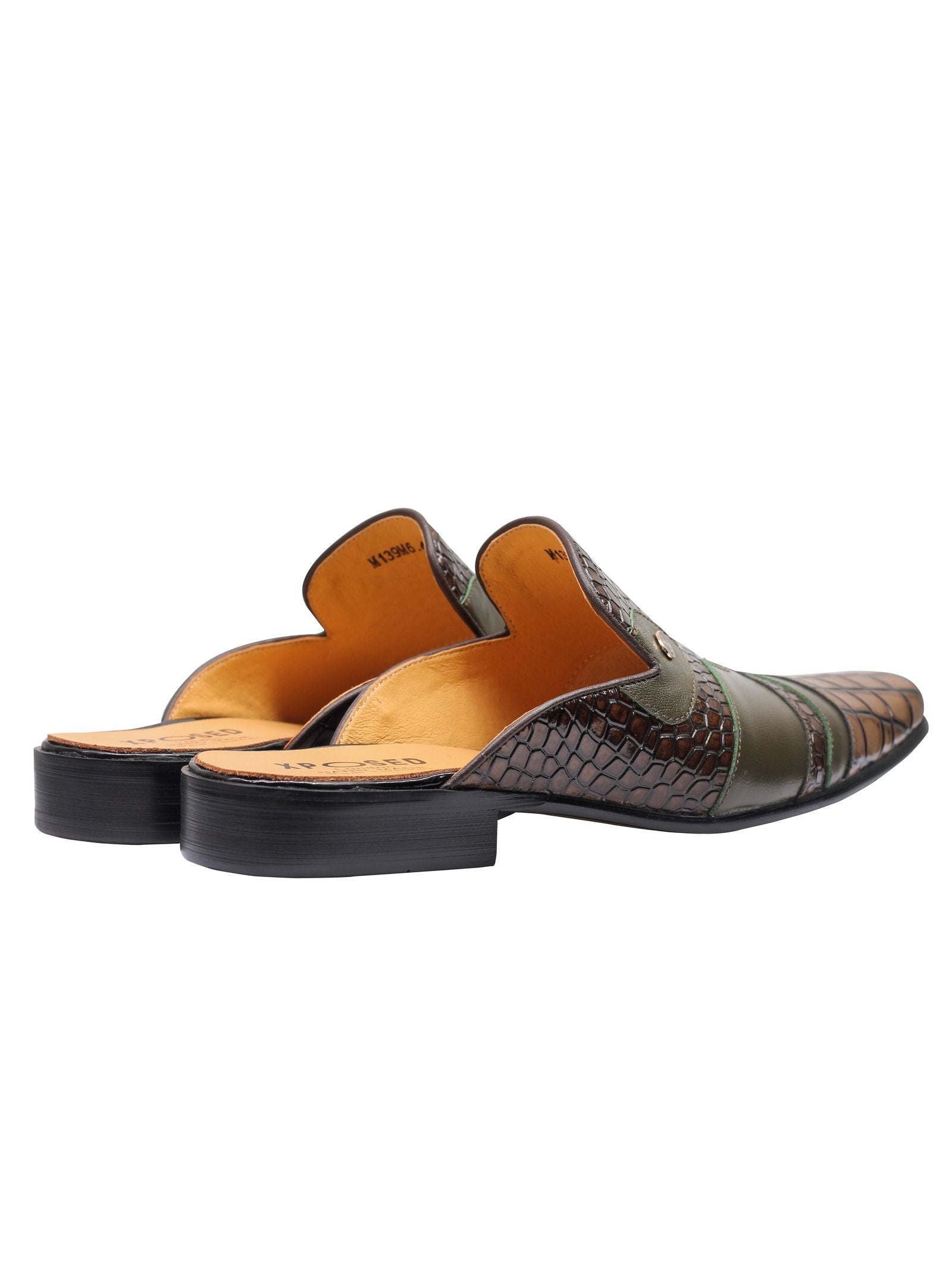 REAL LEATHER BROWN PRINTED HALF SHOE IN GREEN