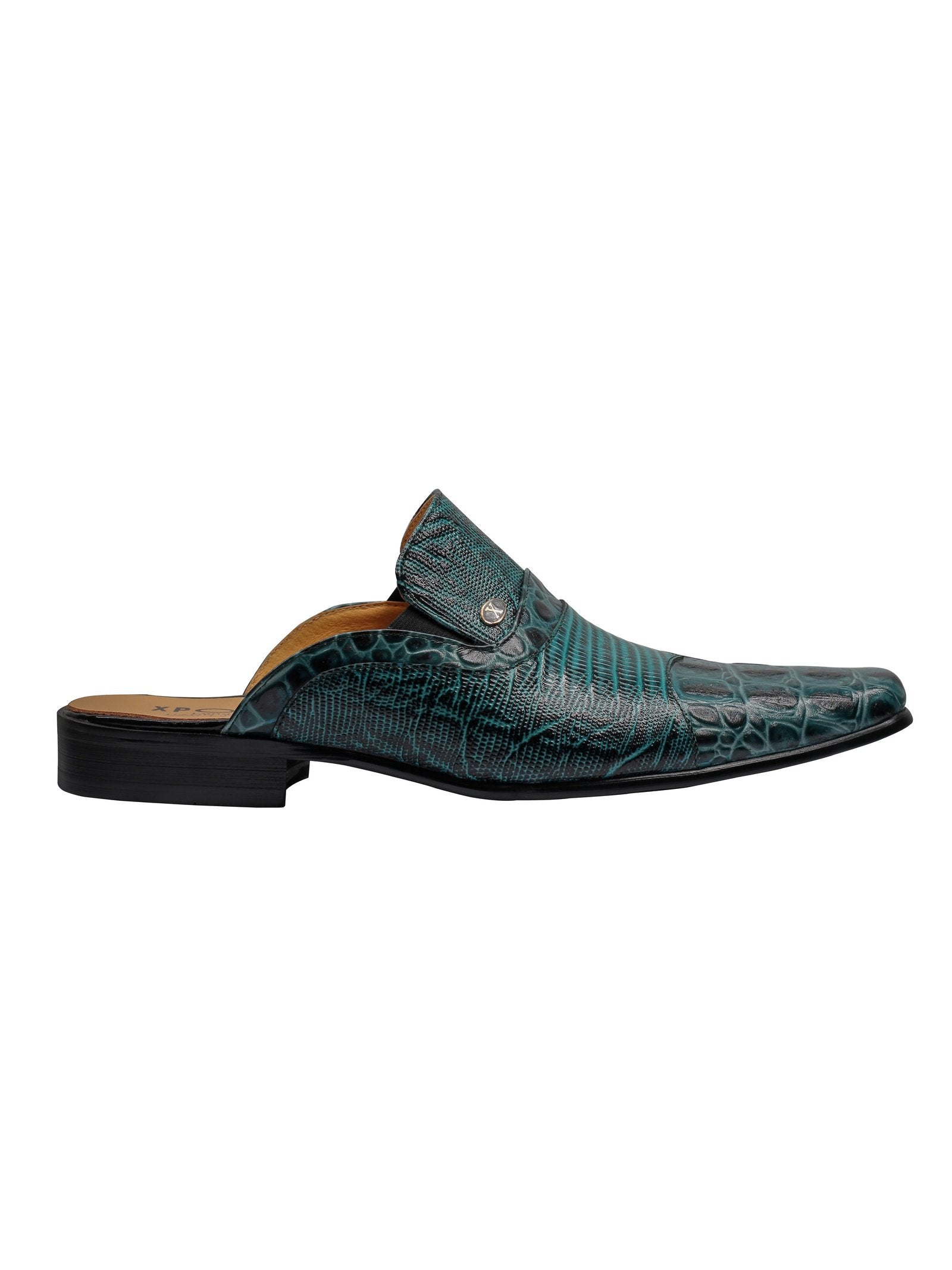 REAL LEATHER GREEN PRINTED HALF SHOE