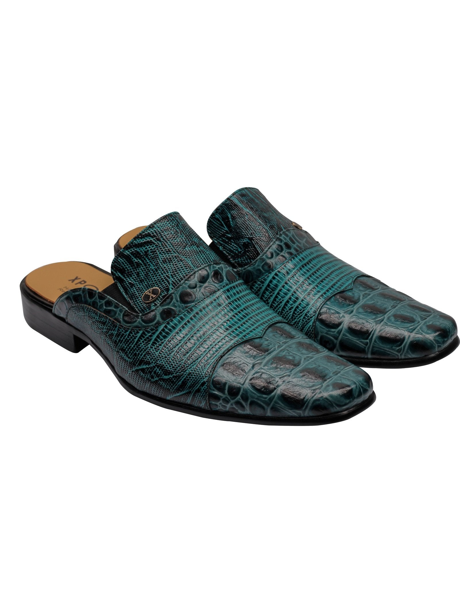 REAL LEATHER GREEN PRINTED HALF SHOE