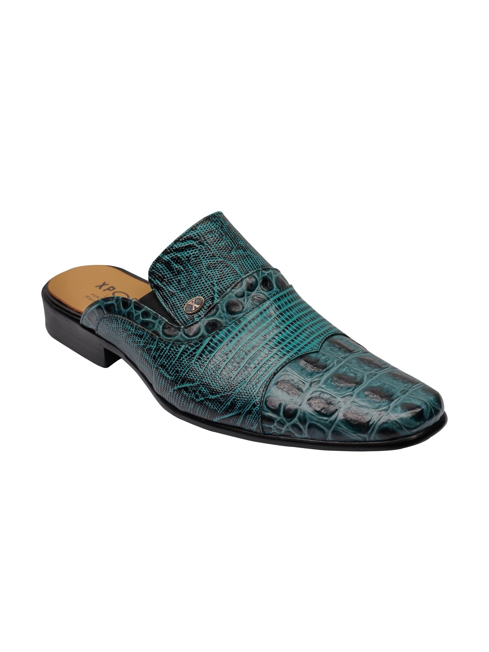 REAL LEATHER GREEN PRINTED HALF SHOE