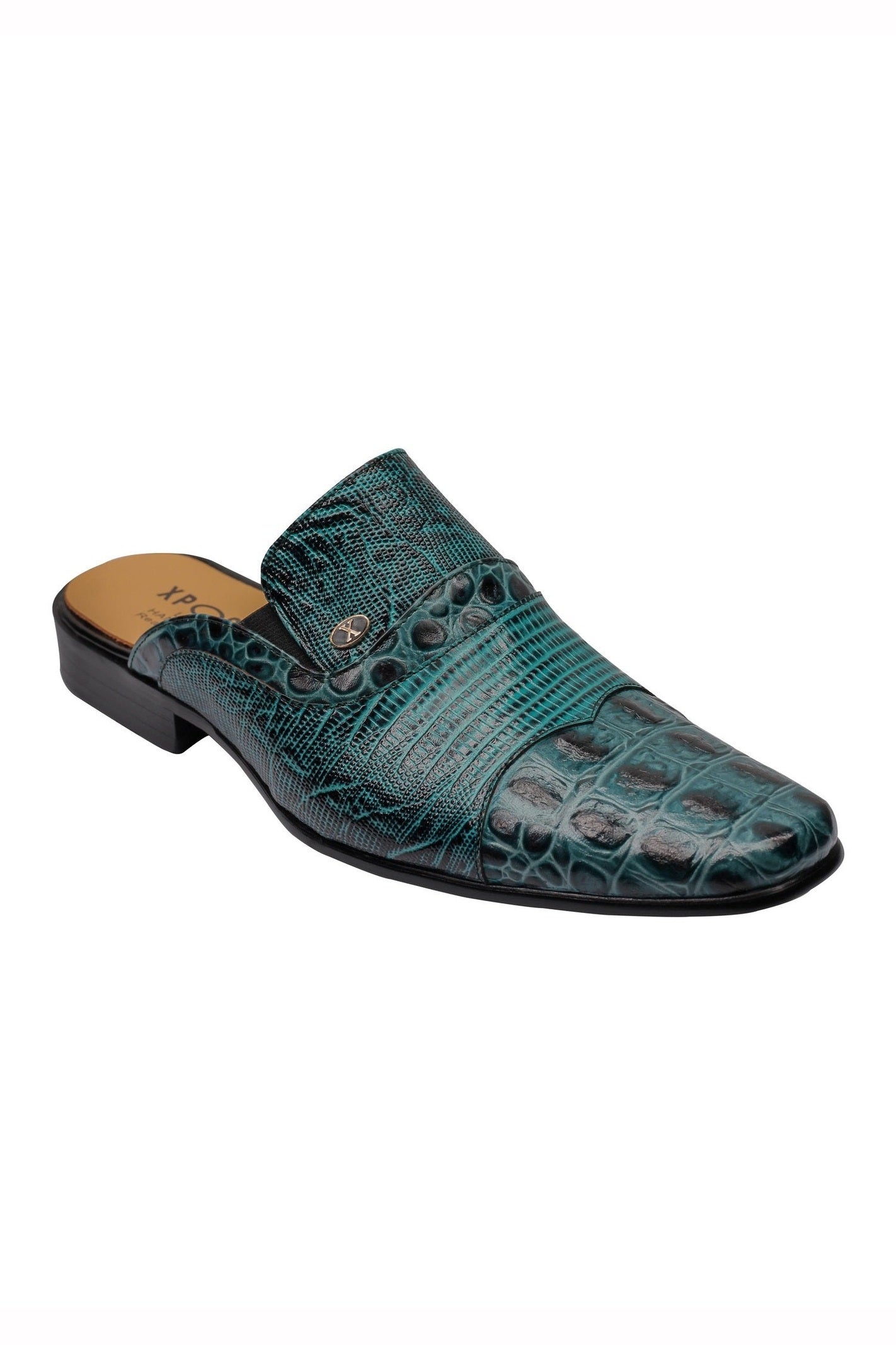 REAL LEATHER GREEN PRINTED HALF SHOE