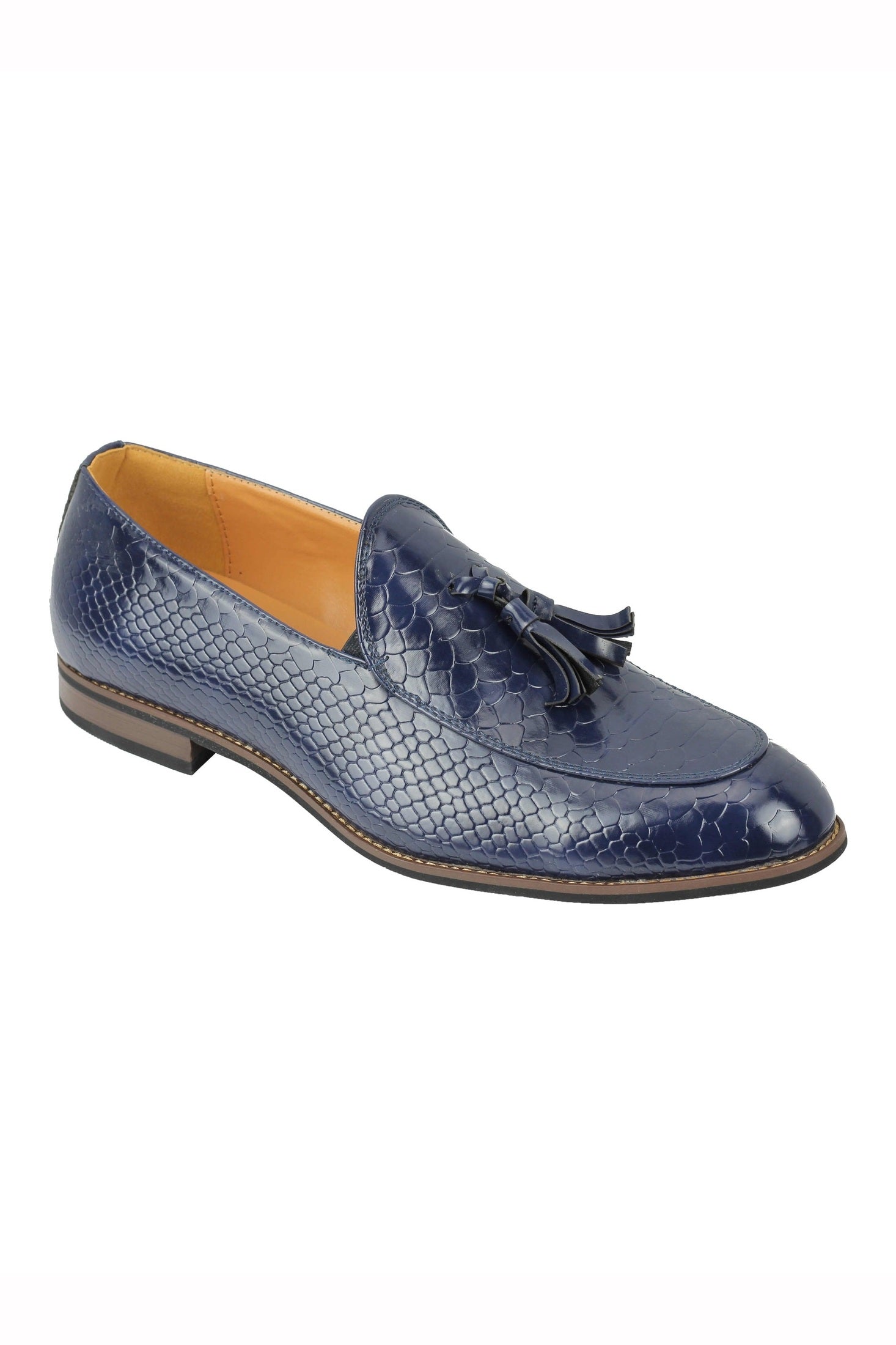 MENS VINTAGE SNAKESKIN PRINT SHINY LEATHER TASSEL LOAFERS SMART CASUAL MOD SHOES
