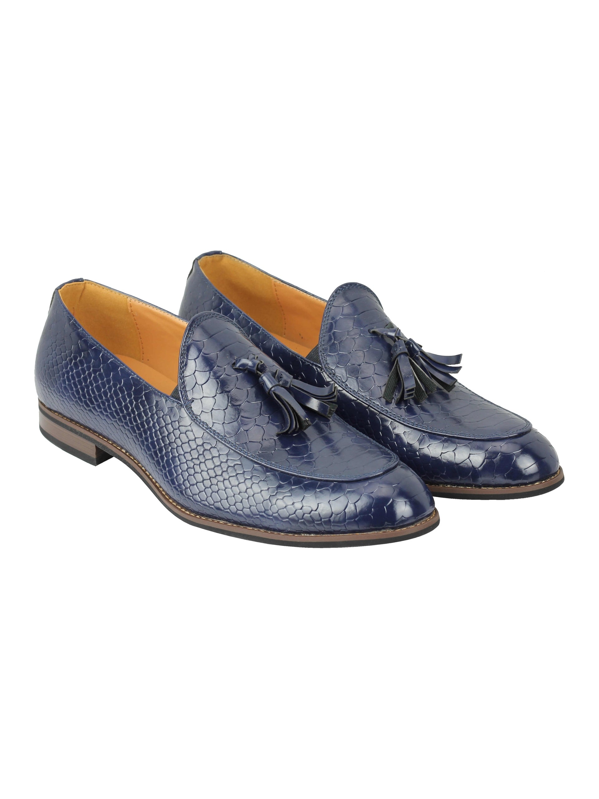 MENS VINTAGE SNAKESKIN PRINT SHINY LEATHER TASSEL LOAFERS SMART CASUAL MOD SHOES
