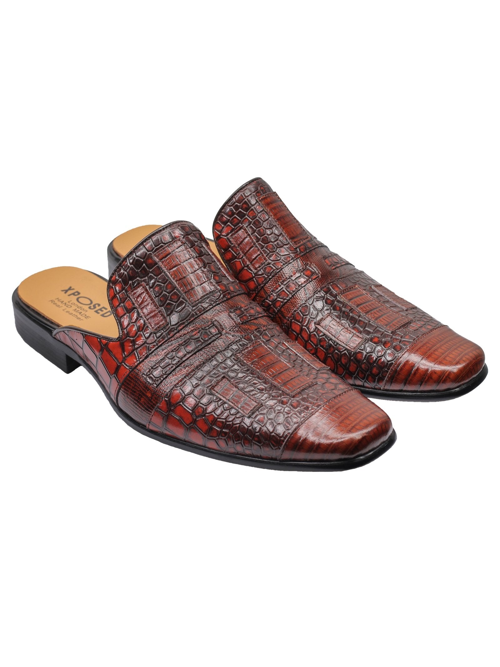 REAL LEATHER BROWN PRINTED HALF SHOES