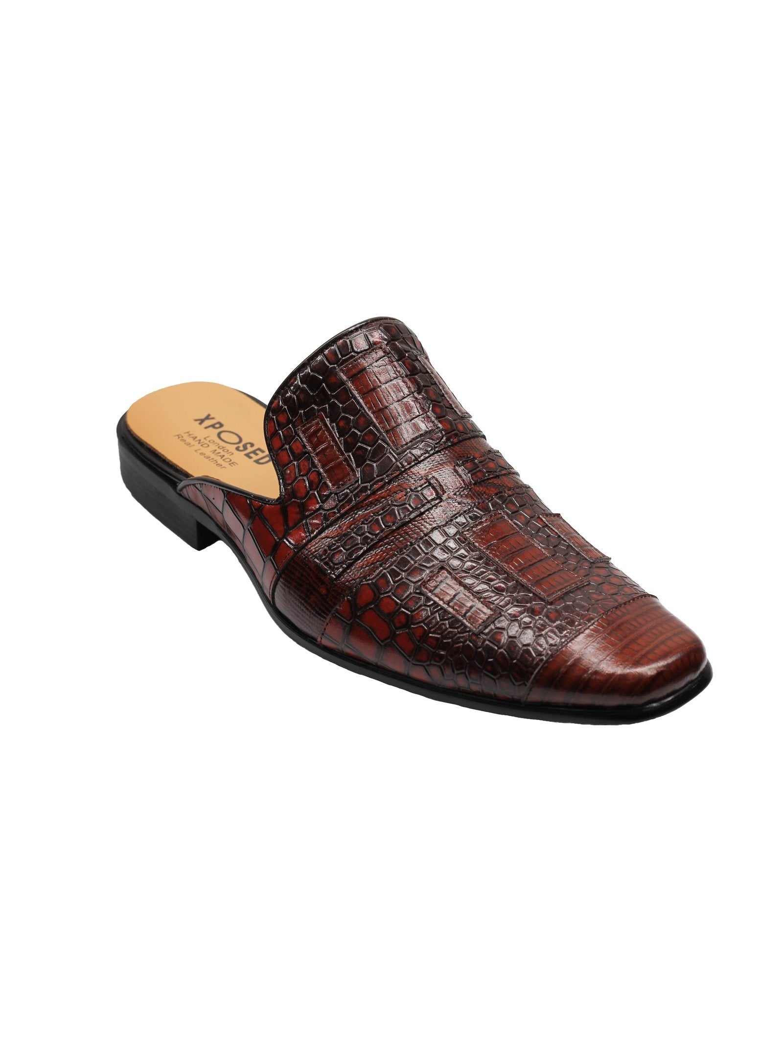 REAL LEATHER BROWN PRINTED HALF SHOES