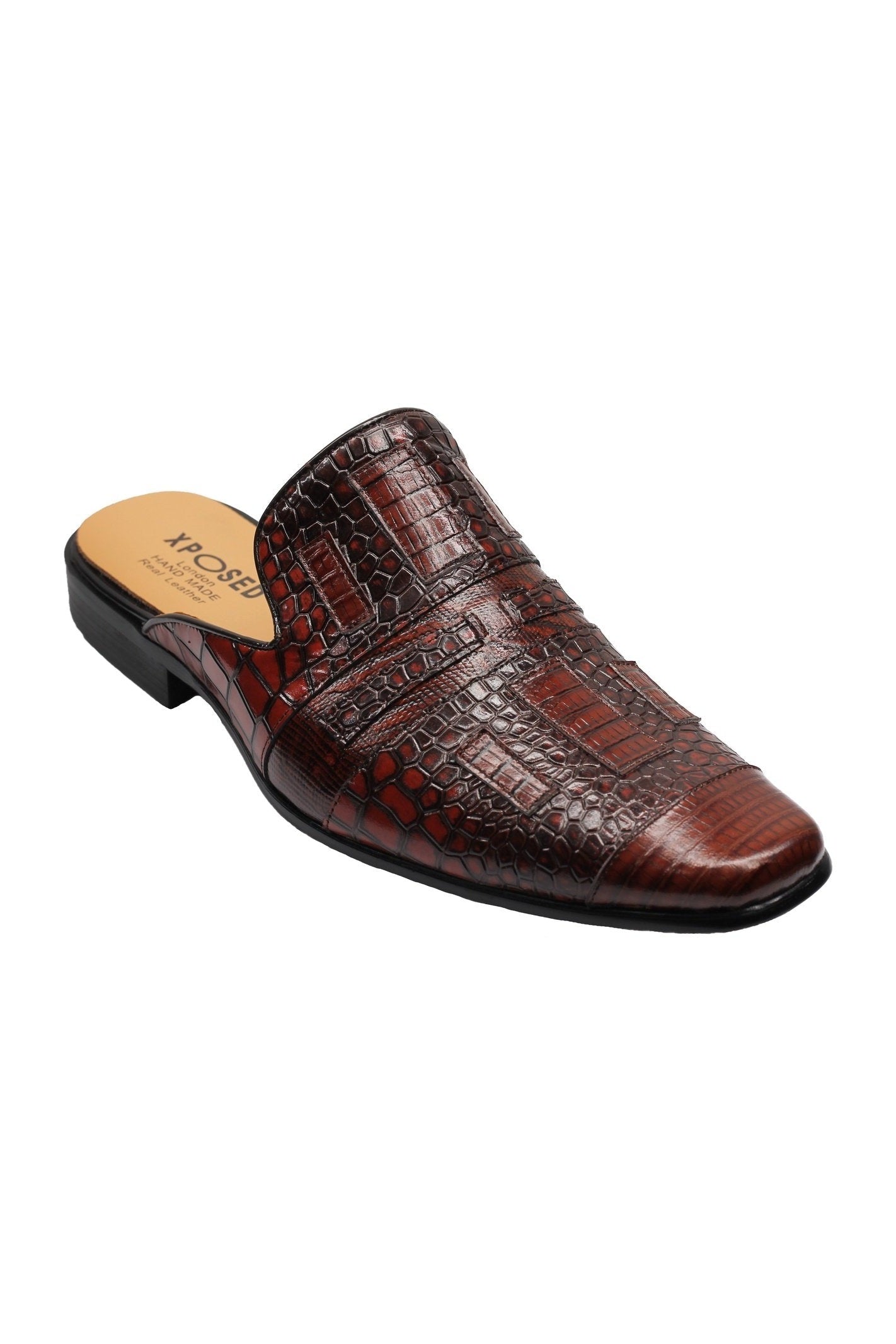 REAL LEATHER BROWN PRINTED HALF SHOES