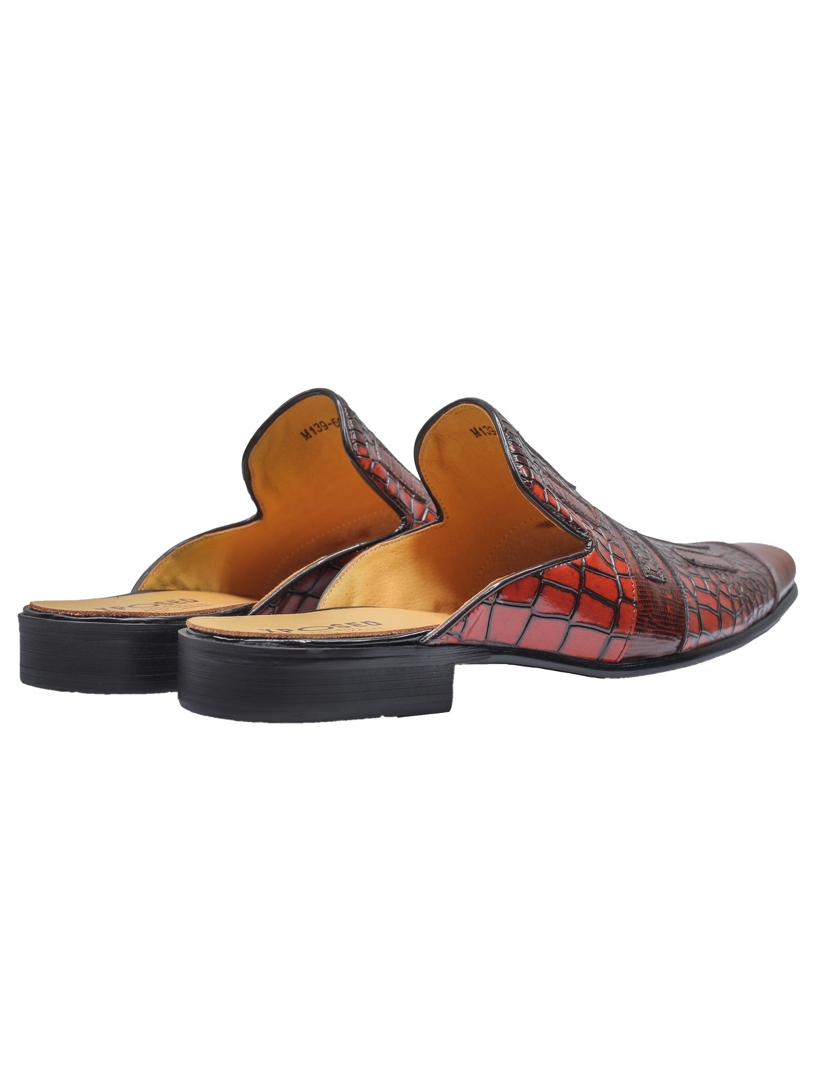 REAL LEATHER BROWN PRINTED HALF SHOES