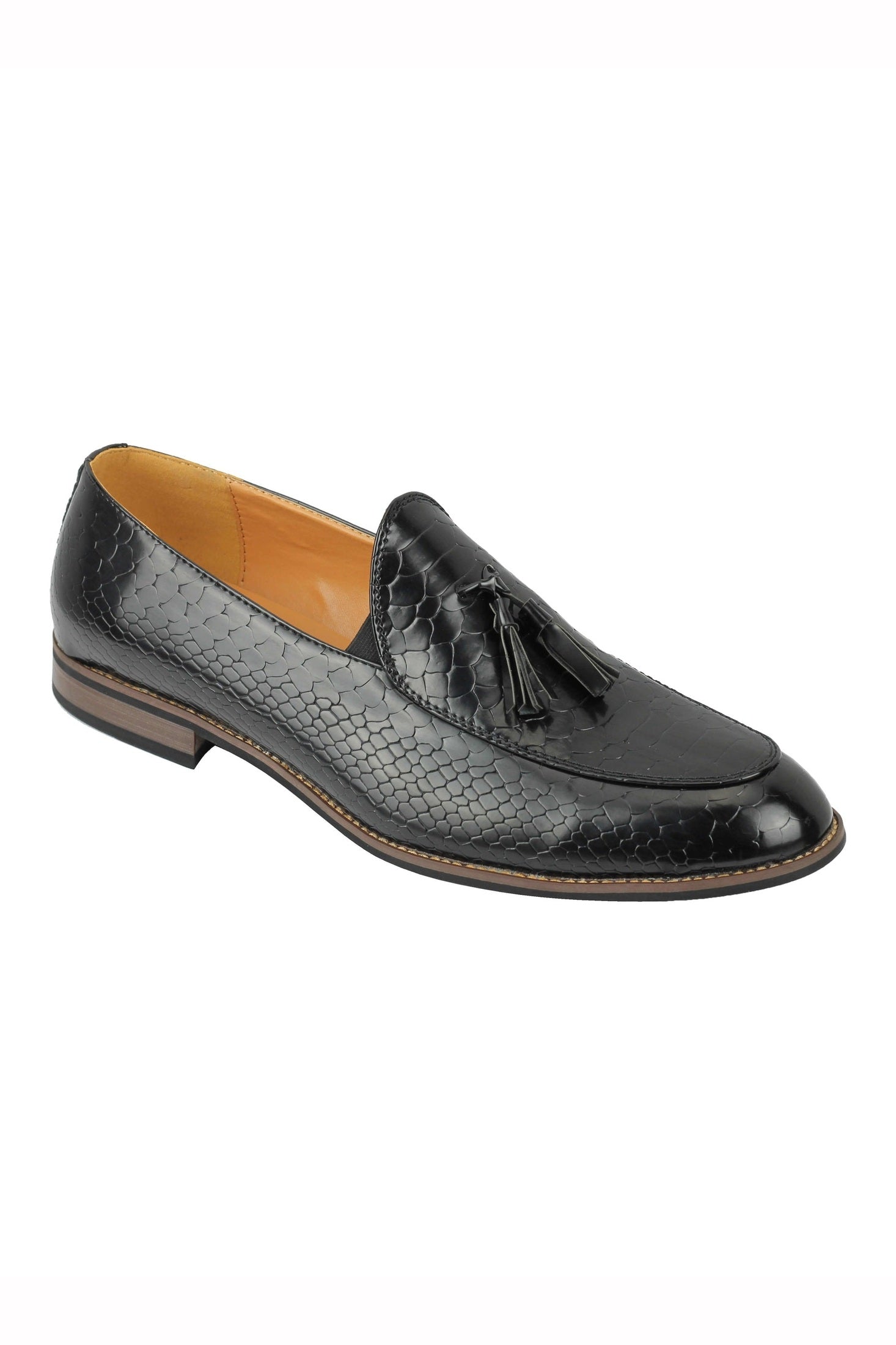 MENS VINTAGE SNAKESKIN PRINT SHINY LEATHER TASSEL LOAFERS SMART CASUAL MOD SHOES