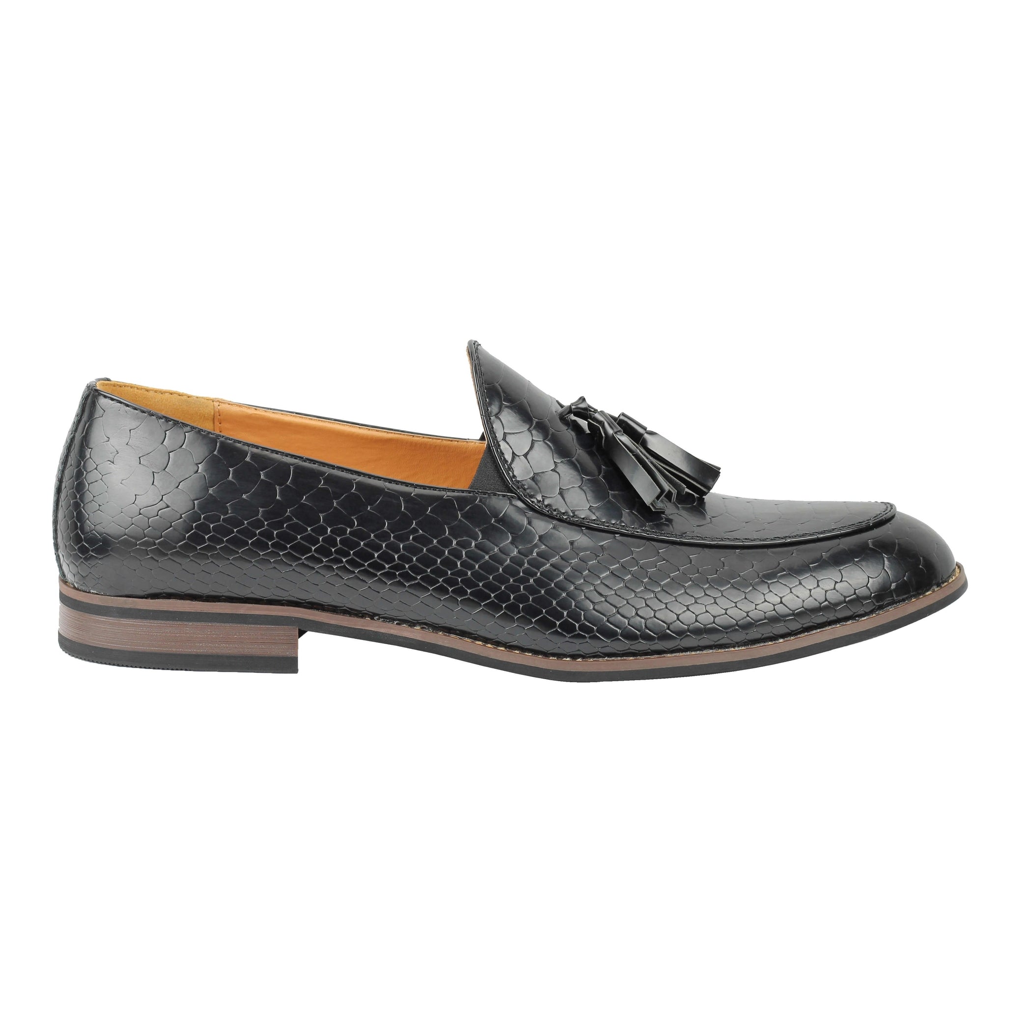 MENS VINTAGE SNAKESKIN PRINT SHINY LEATHER TASSEL LOAFERS SMART CASUAL MOD SHOES