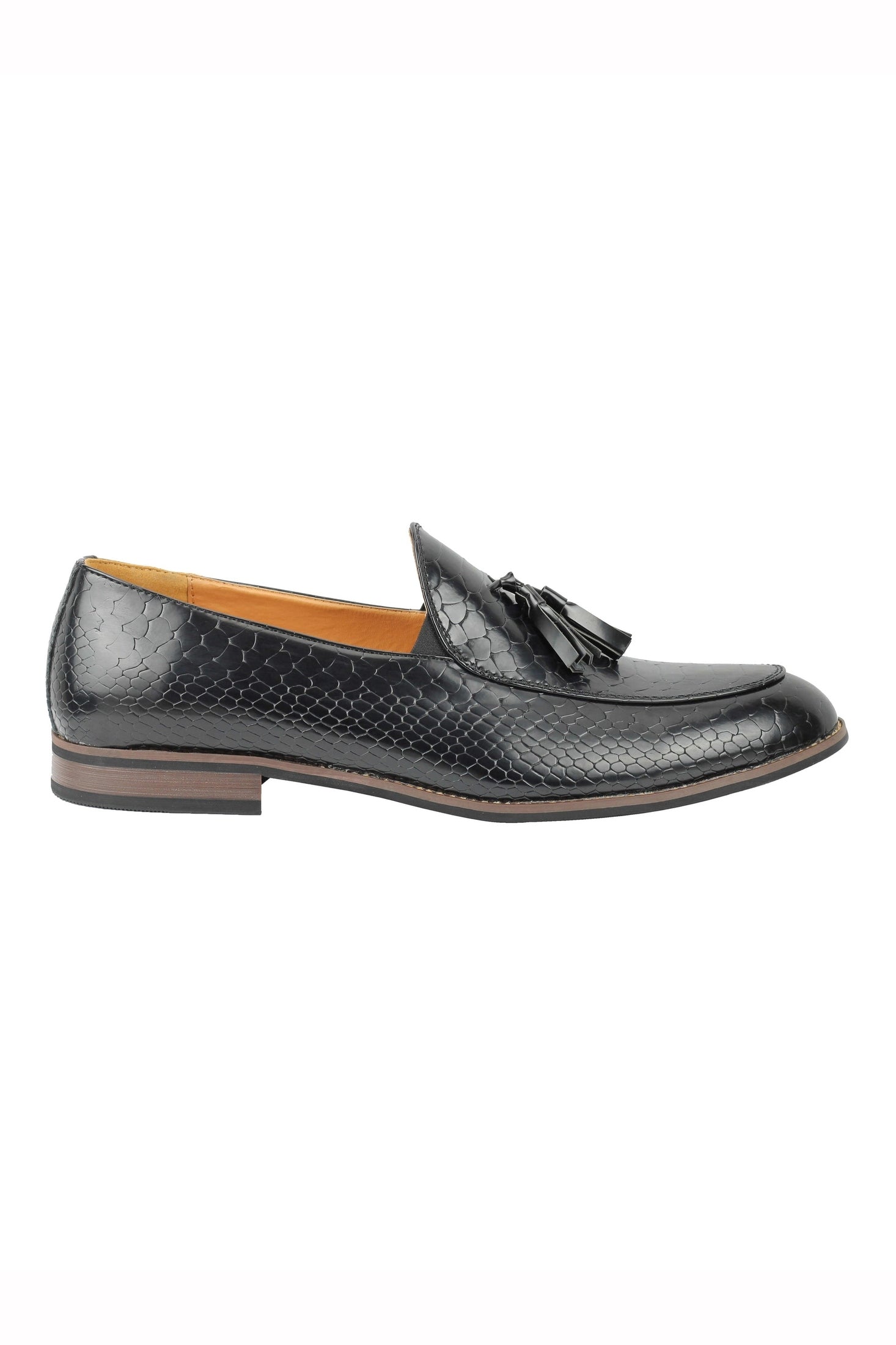 MENS VINTAGE SNAKESKIN PRINT SHINY LEATHER TASSEL LOAFERS SMART CASUAL MOD SHOES