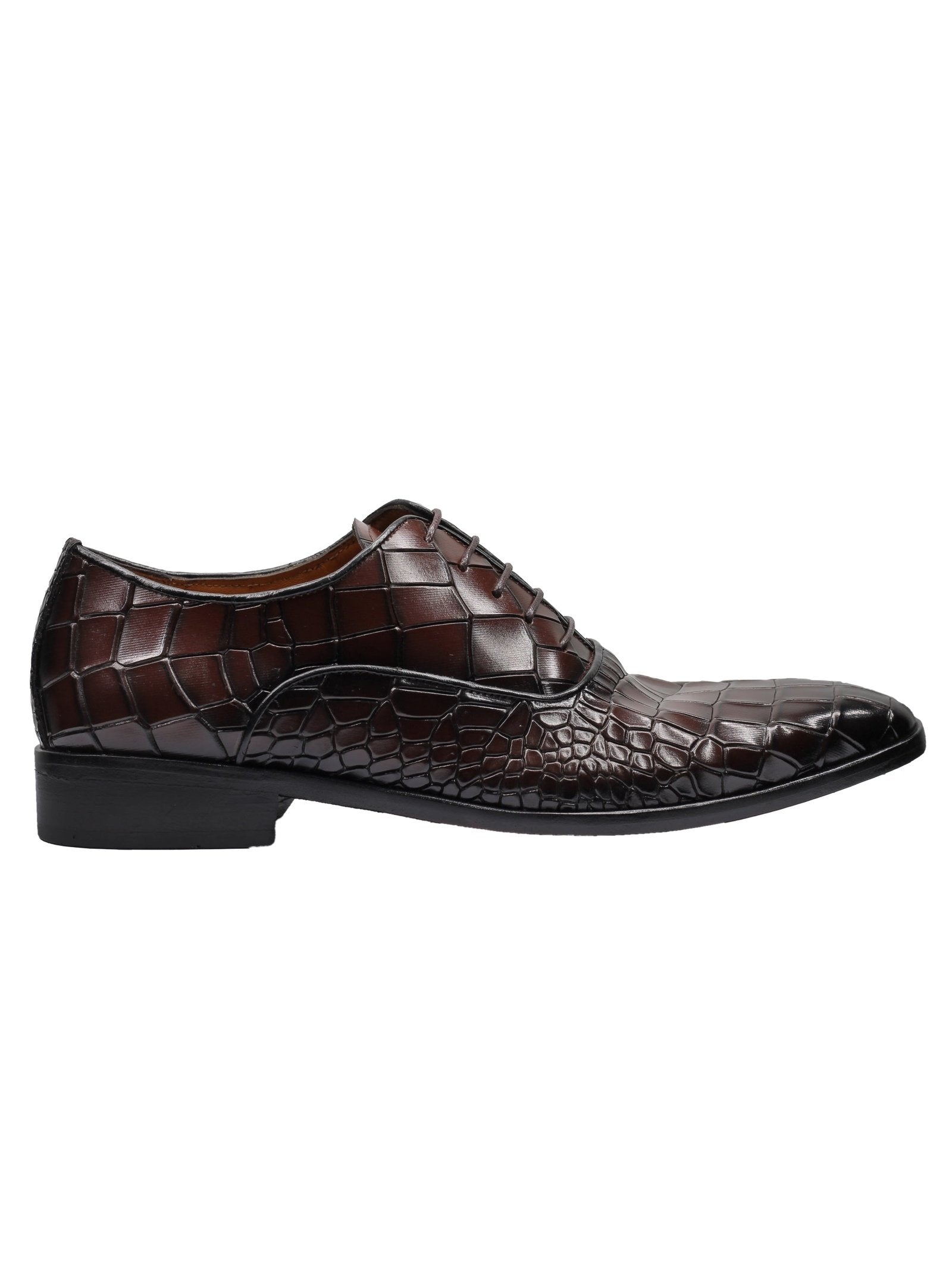 BROWN – CROCO PRINTED LEATHER OXFORDS