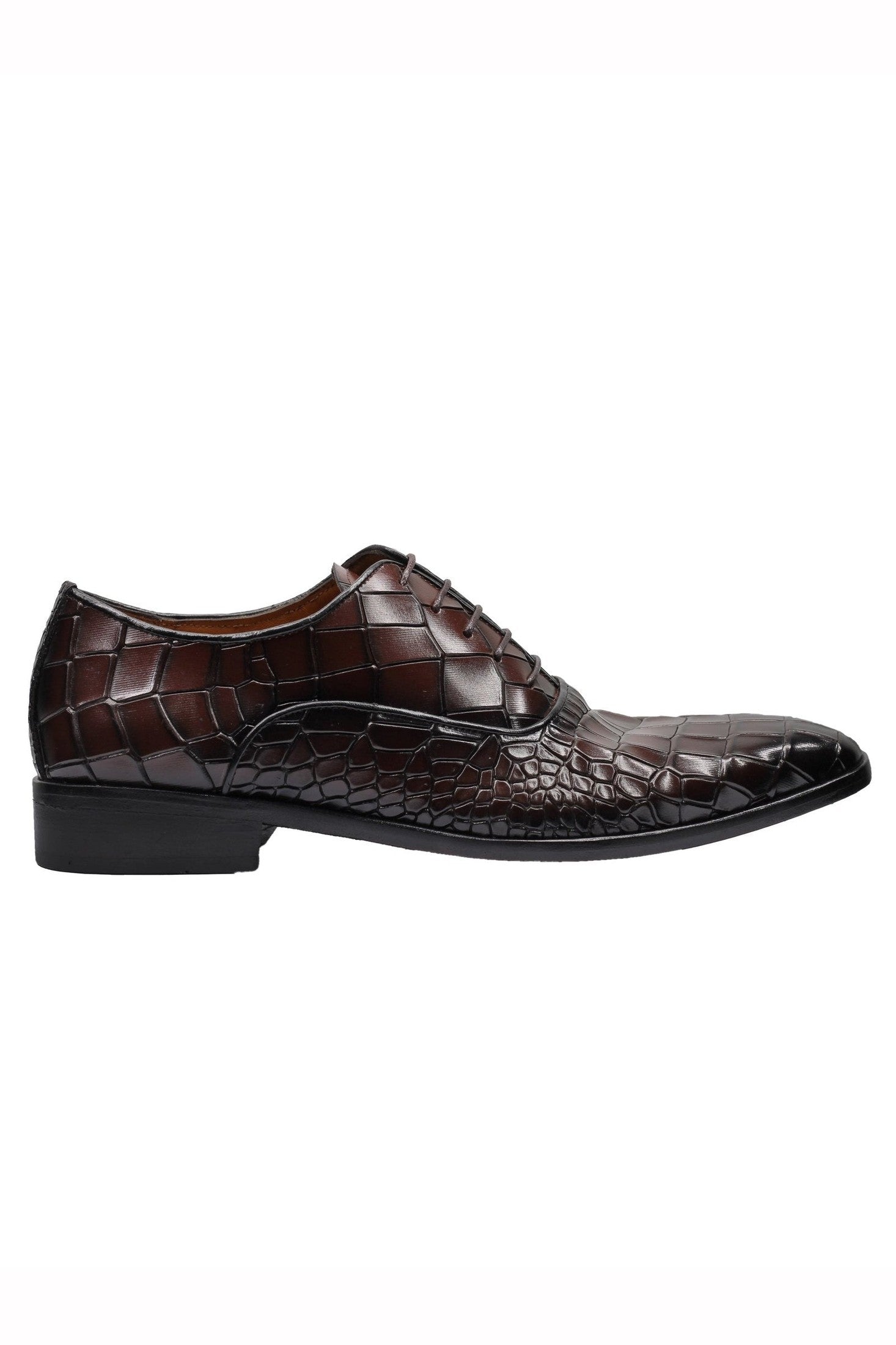 BROWN – CROCO PRINTED LEATHER OXFORDS
