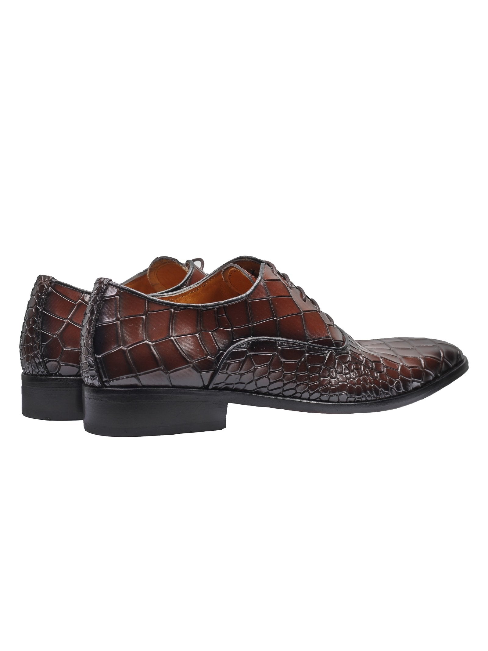 BROWN – CROCO PRINTED LEATHER OXFORDS
