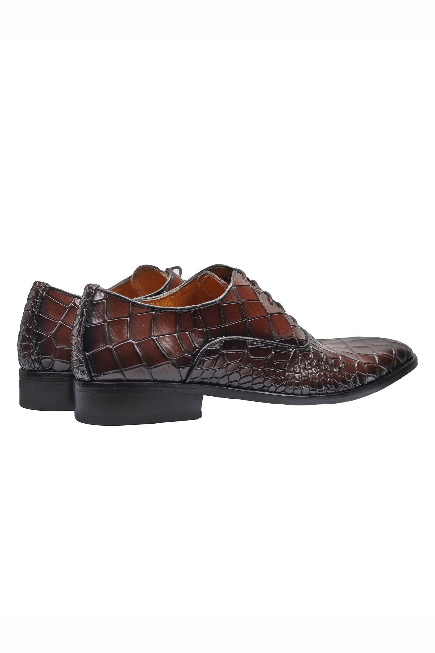 BROWN – CROCO PRINTED LEATHER OXFORDS