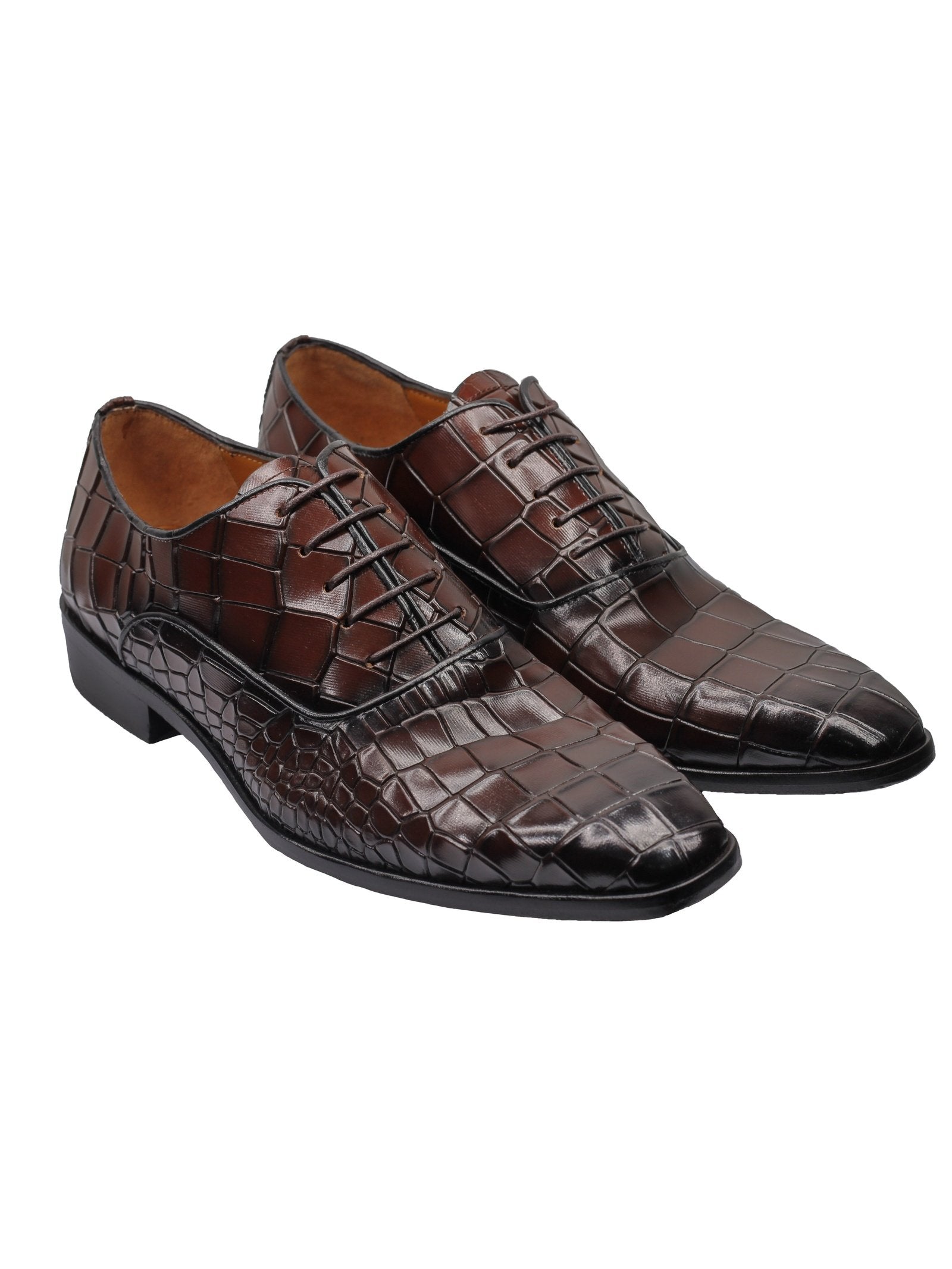 BROWN – CROCO PRINTED LEATHER OXFORDS