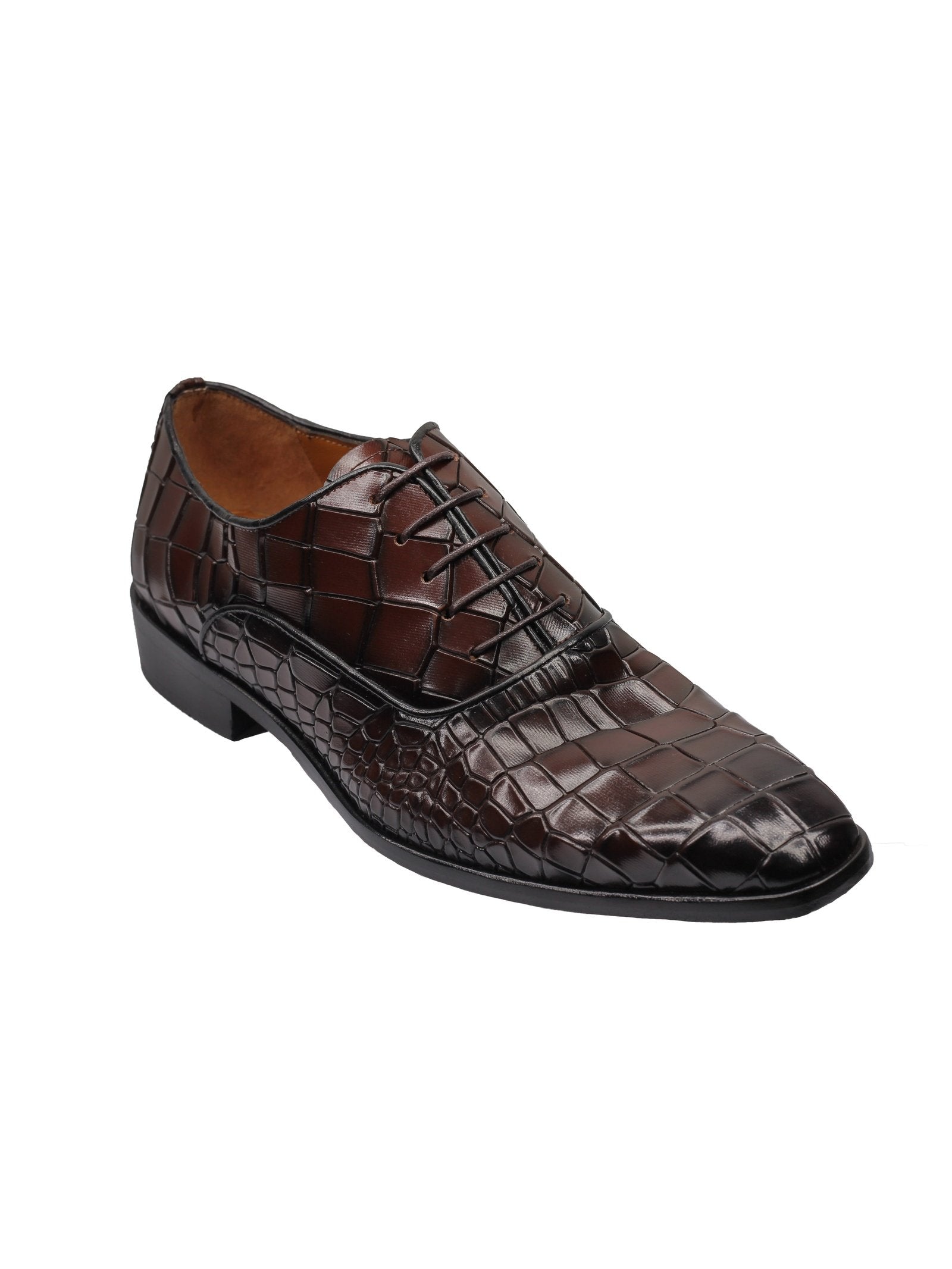 BROWN – CROCO PRINTED LEATHER OXFORDS