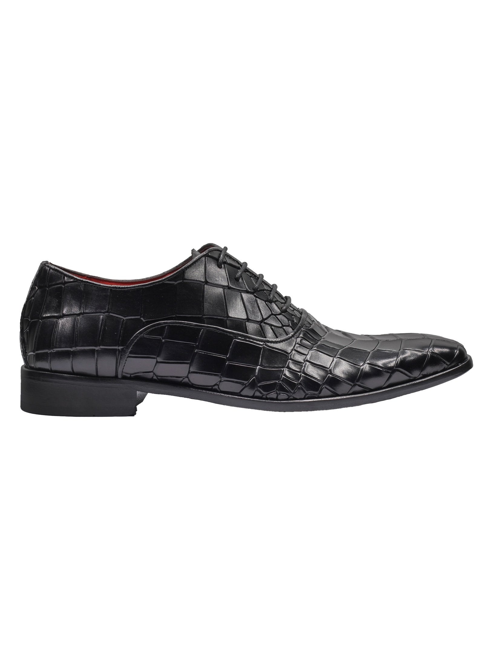 BLACK – CROCO PRINTED LEATHER OXFORDS
