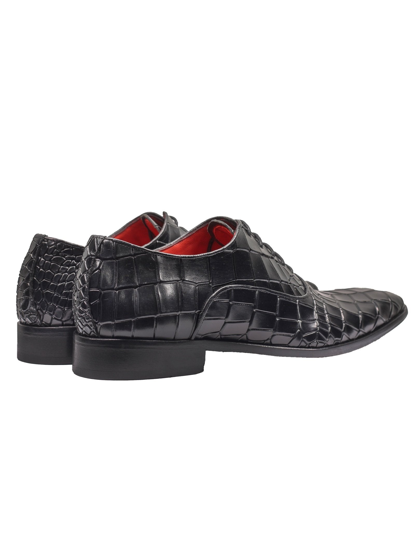 BLACK – CROCO PRINTED LEATHER OXFORDS