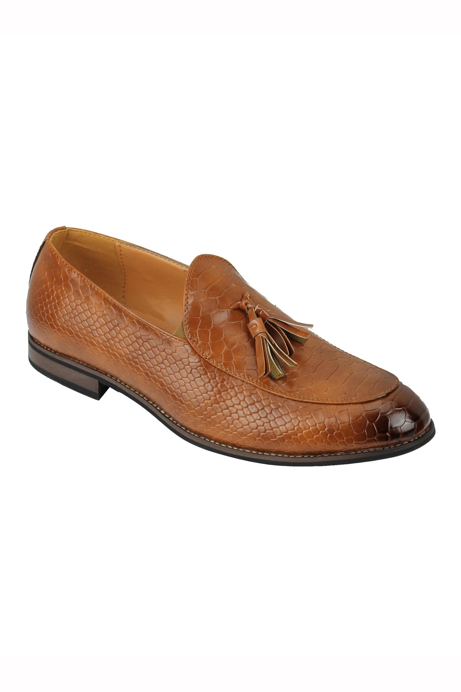 MENS VINTAGE SNAKESKIN PRINT SHINY LEATHER TASSEL LOAFERS SMART CASUAL MOD SHOES