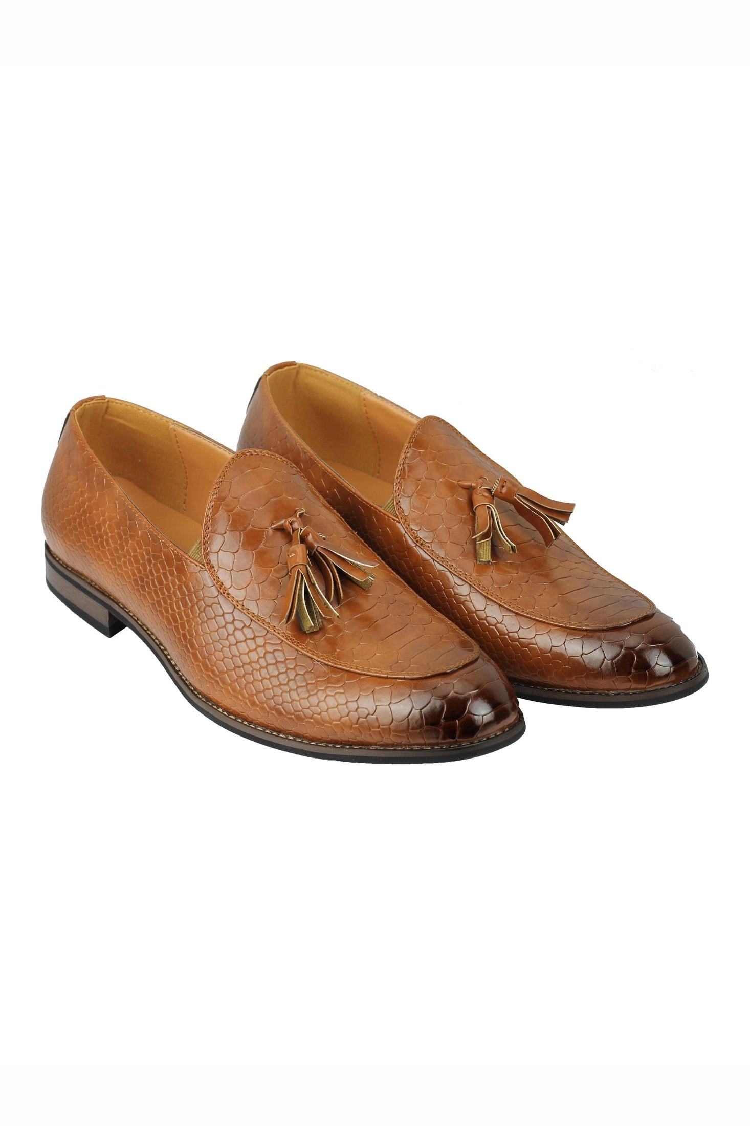 MENS VINTAGE SNAKESKIN PRINT SHINY LEATHER TASSEL LOAFERS SMART CASUAL MOD SHOES