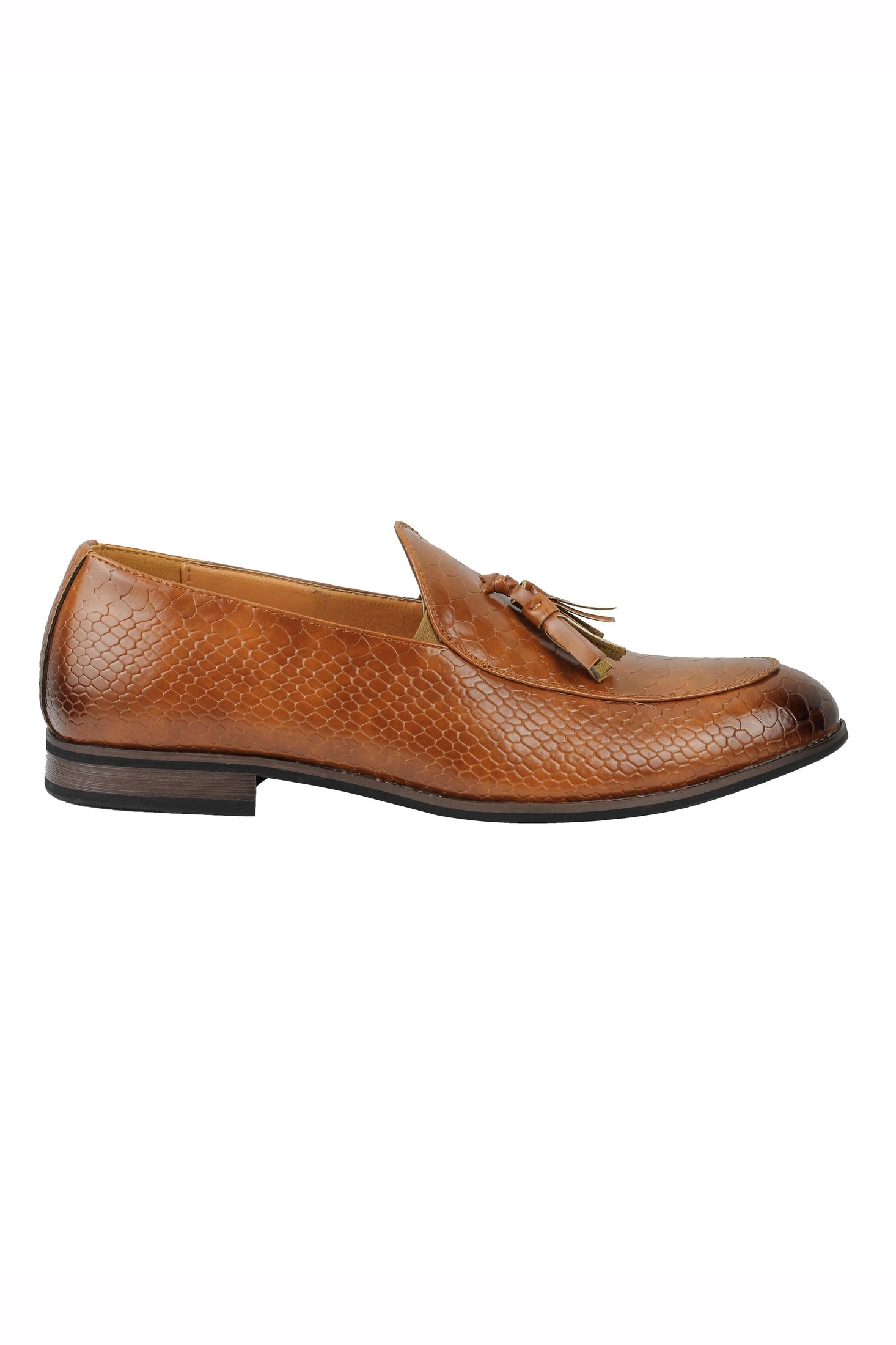 MENS VINTAGE SNAKESKIN PRINT SHINY LEATHER TASSEL LOAFERS SMART CASUAL MOD SHOES