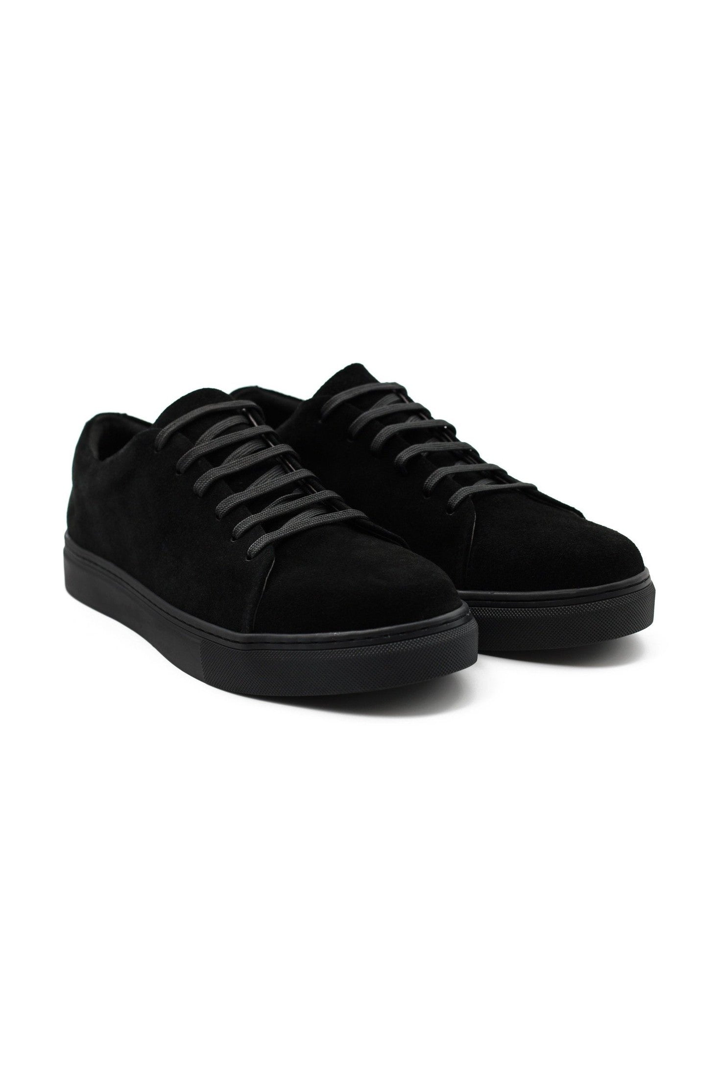 SUEDE LEATHER LACE UP SNEAKERS IN BLACK