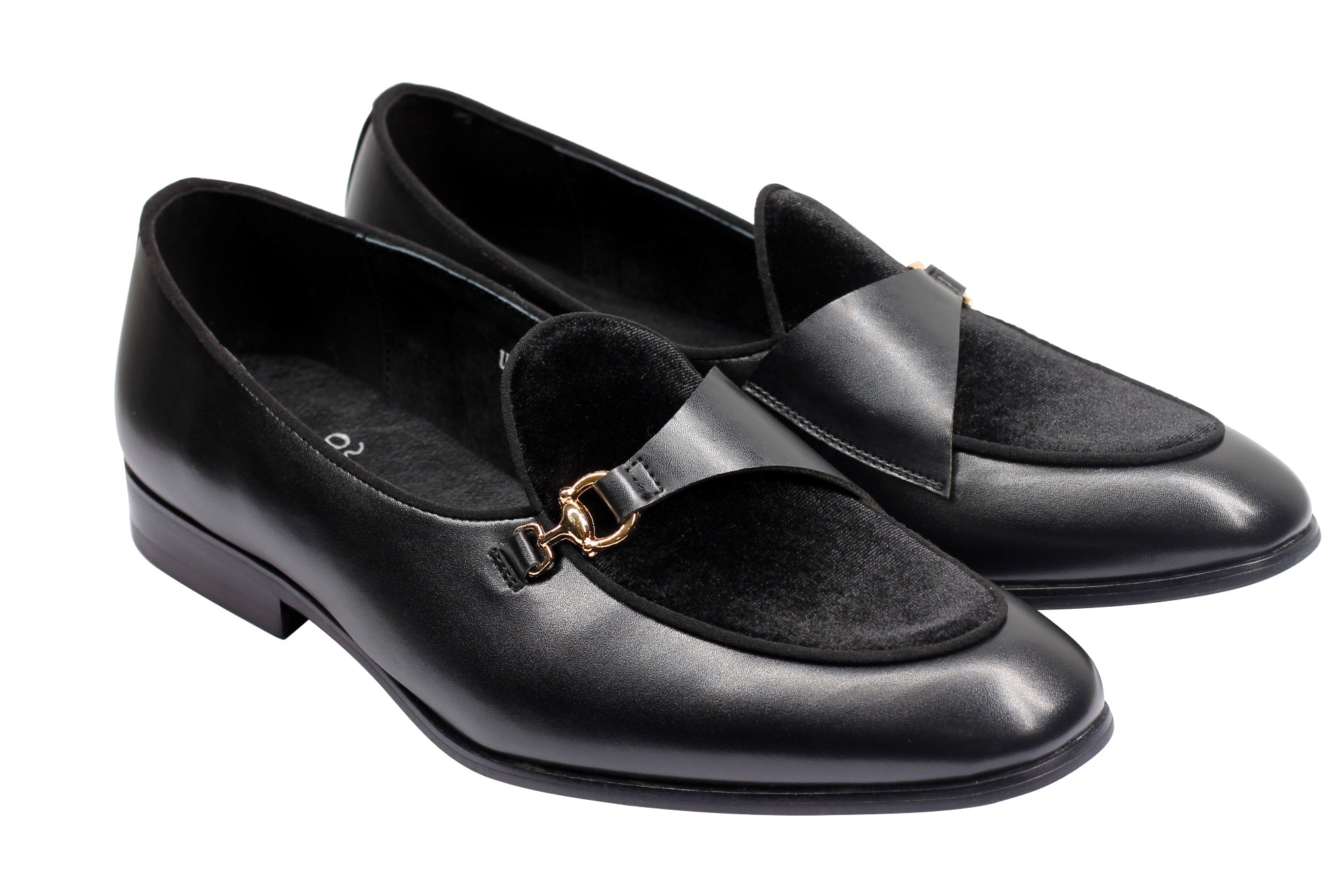 LEATHER & VELVET LOAFERS WITH DECORATIVE MONK STRAP