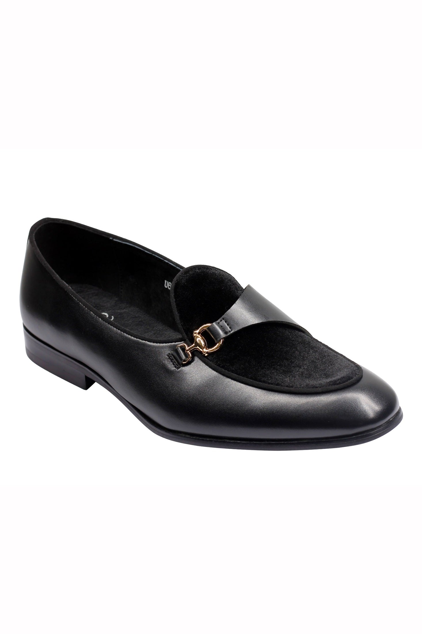 LEATHER & VELVET LOAFERS WITH DECORATIVE MONK STRAP