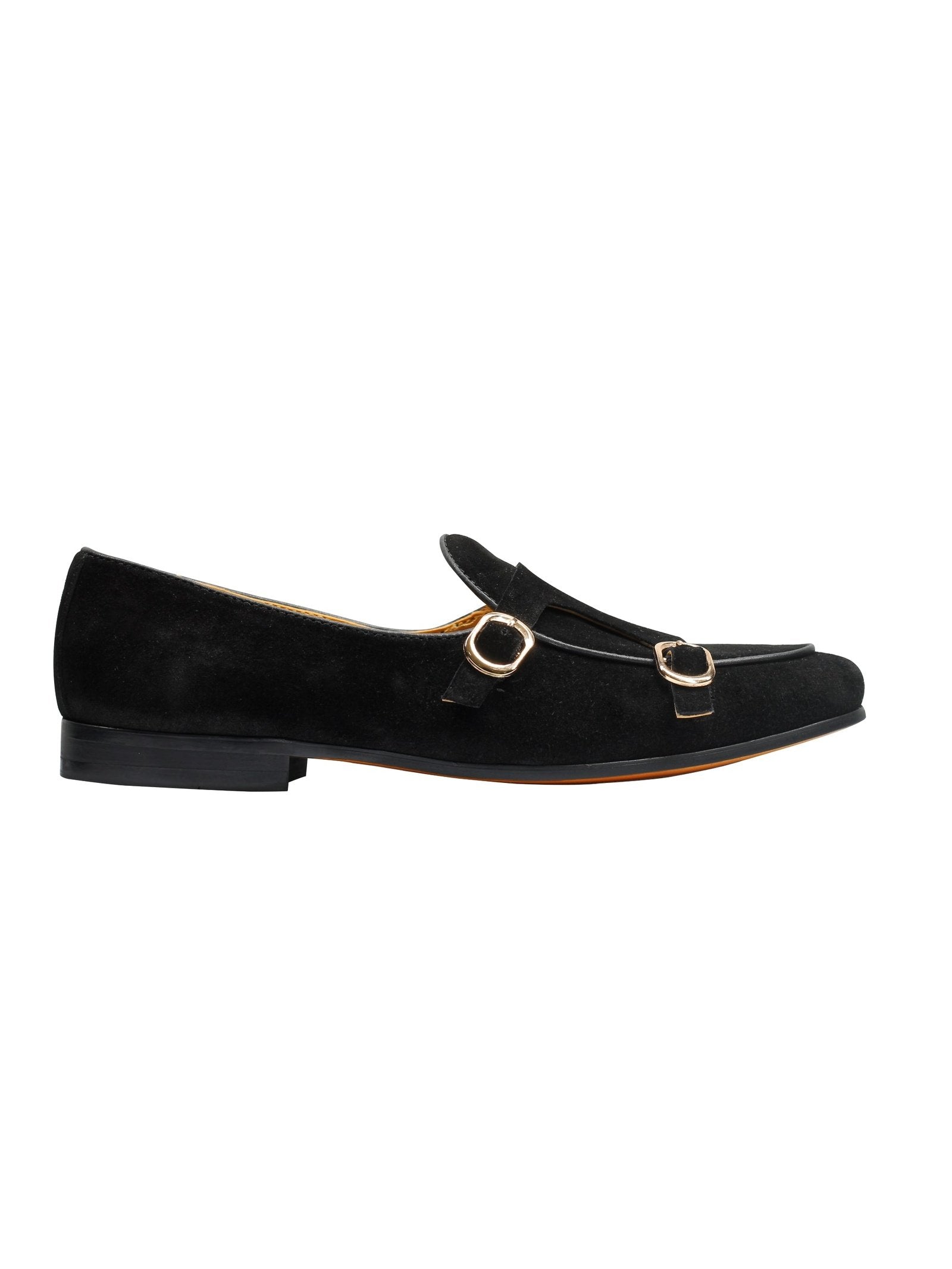 BLACK SUEDE DOUBLE BUCKLE LOAFER