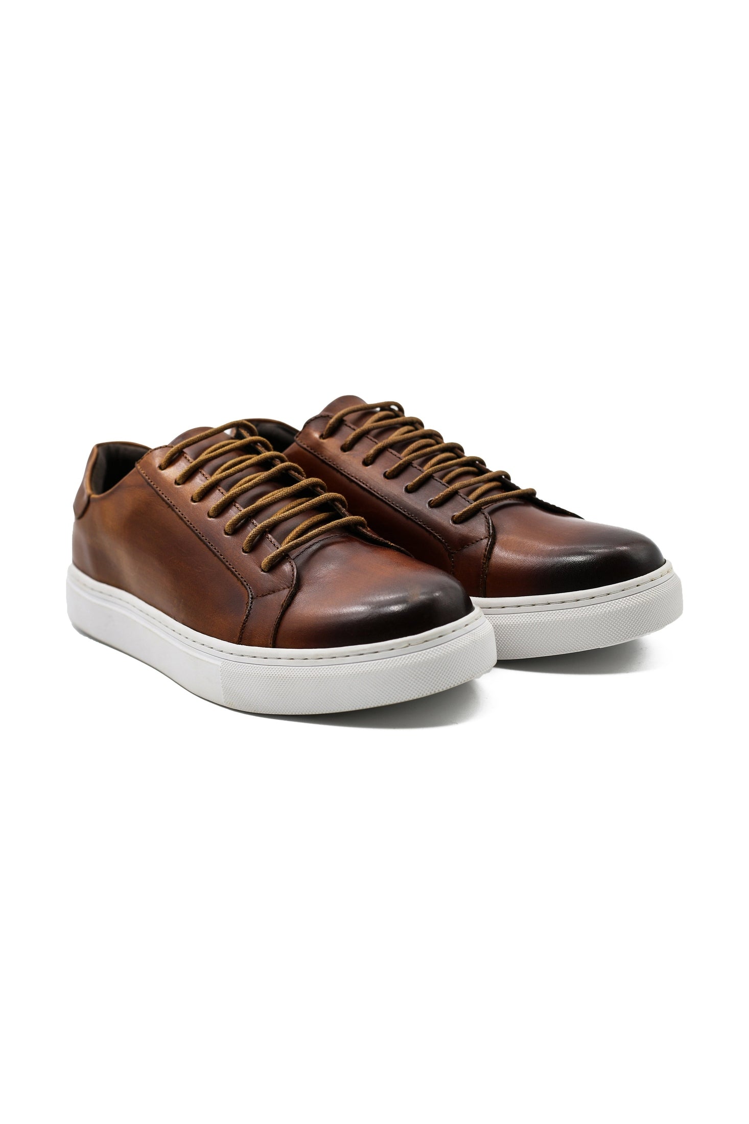 DARK TAN LEATHER TRAINERS