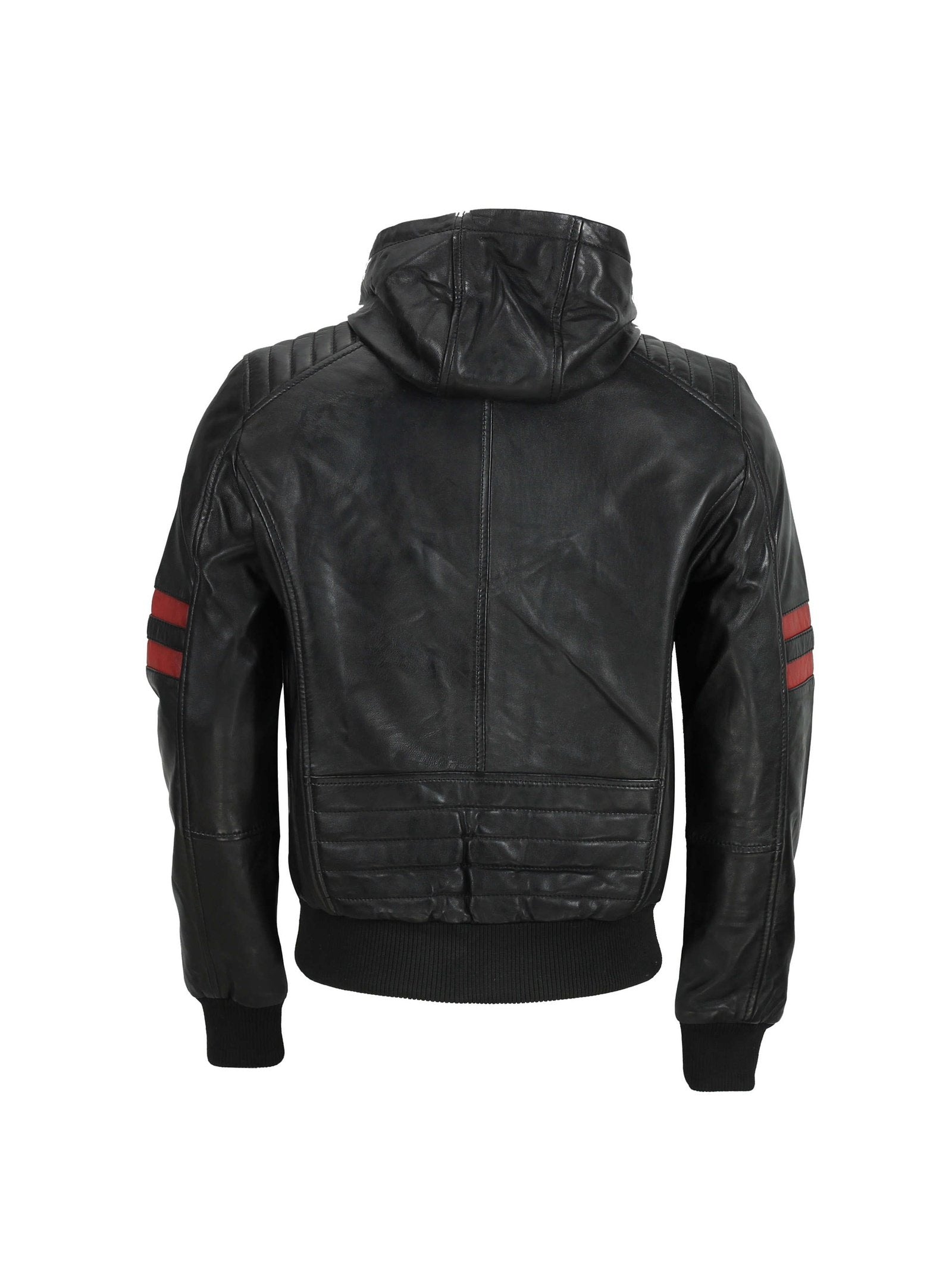 Mens Black Real Leather Bomber Jacket with Hood Vintage Smart Casual Biker Style